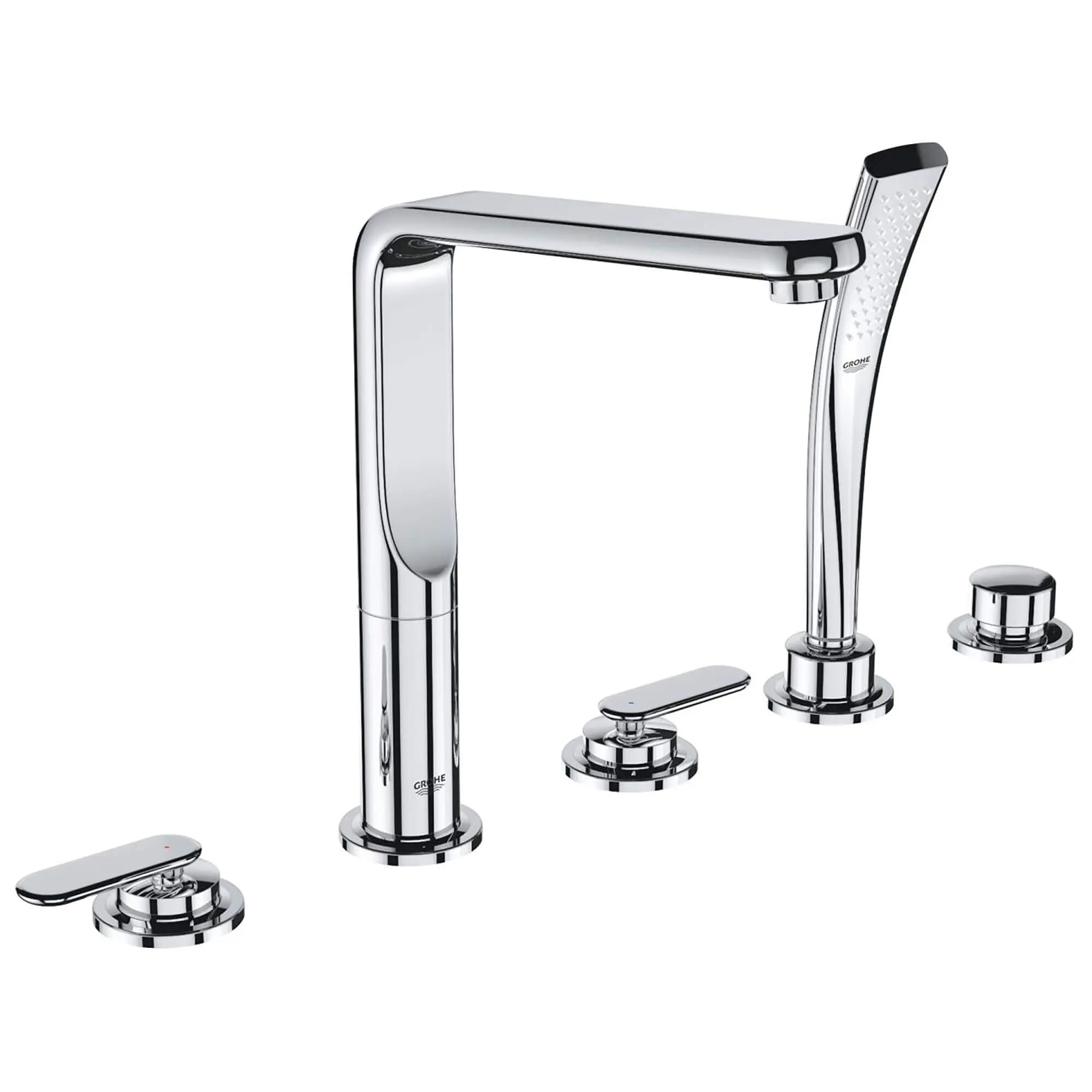 Robinet de baignoire à cinq trous avec douchette // CHROME STARLIGHT GROHE // 12653_19362000-Veris-Five-Hole_Bathtub_Faucet_with_Handshower_0_CDNwebp.webp