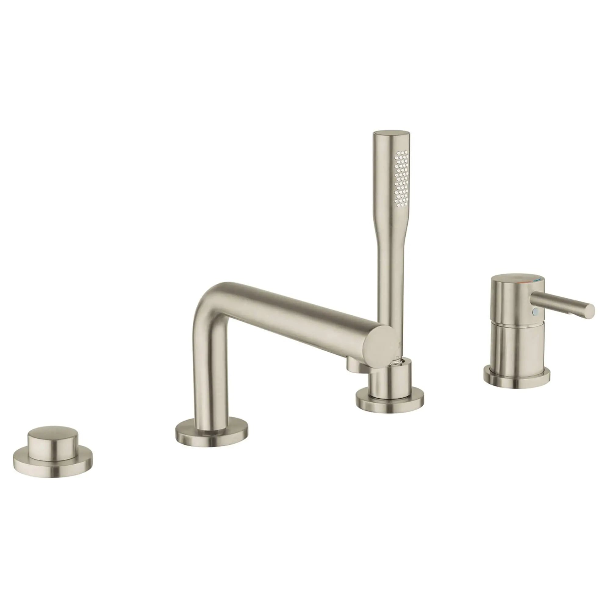 Facade pour combiné monocommande 4 trous -montage sur banquette // NICKEL BROSSÉ INFINITYFINISH // 12720_19578EN0-Essence-Four-Hole_Bathtub_Faucet_with_Handshower_0_CDNwebp.webp
