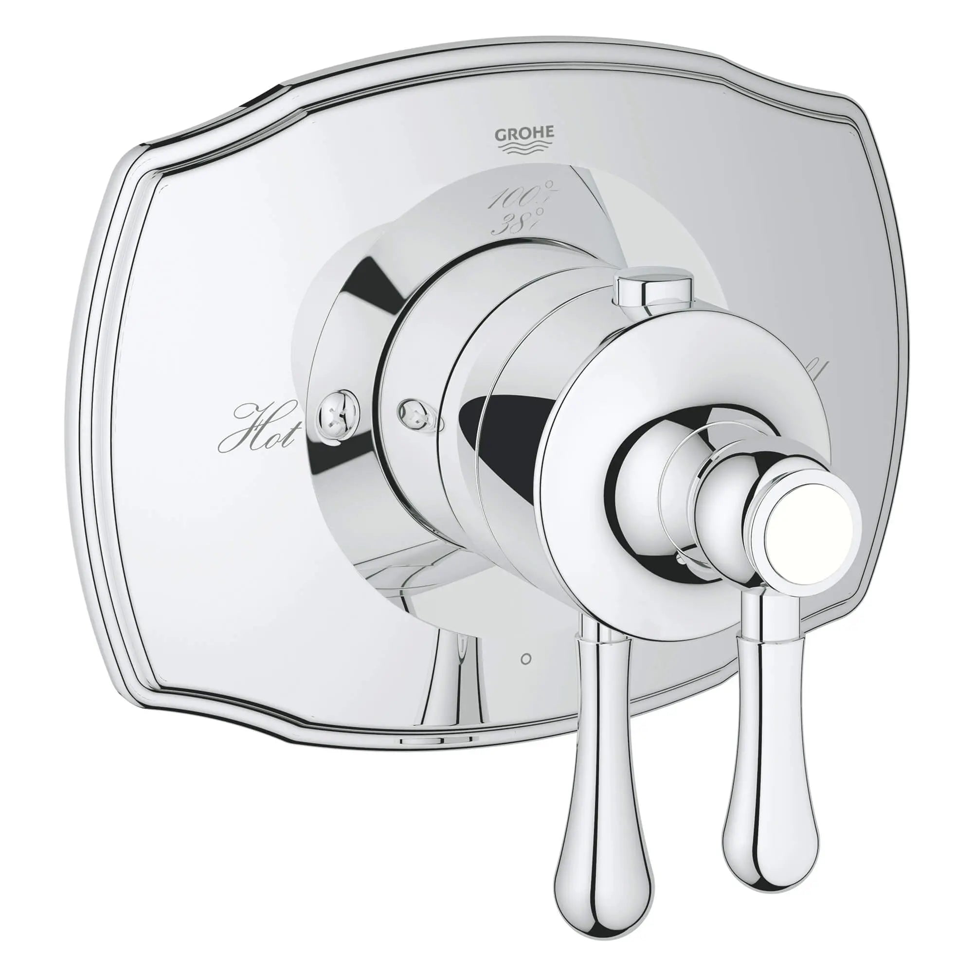 GrohFlex Authentic Garniture de valve thermostatique à fonction simple avec module de contrôle // CHROME STARLIGHT GROHE // 12854_19822000-grohflex-2000-single-function-thermostatic-trim-with-control-module-starlight-chrome-2_0_CDNwebp.webp