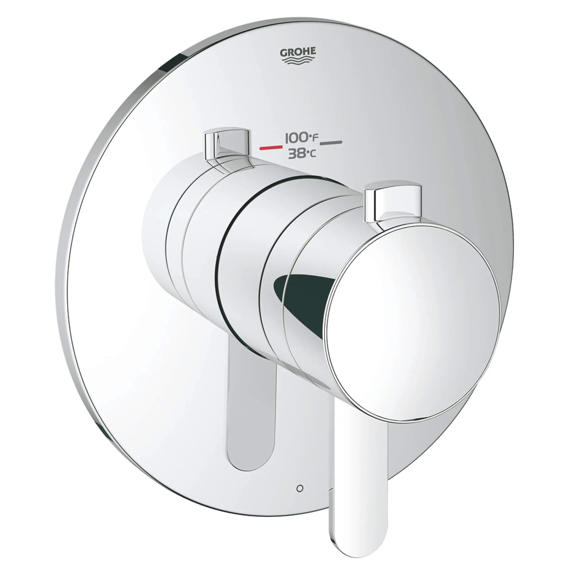 GrohFlex Cosmopolitan Garniture de valve thermostatique à fonction simple avec module de contrôle // CHROME STARLIGHT GROHE // 12927_19869000-europlus-single-function-thermostatic-trim-with-control-module-starlight-chrome_0_CDNwebp.webp