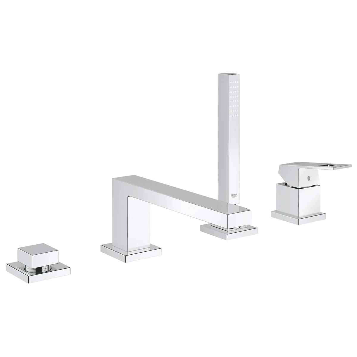Facade pour combin? monocommande 4 trous -montage sur banquette // CHROME STARLIGHT GROHE // 12950_19897000-eurocube-four-hole-bathtub-faucet-with-handshower-starlight-chrome_0_CDNwebp.webp