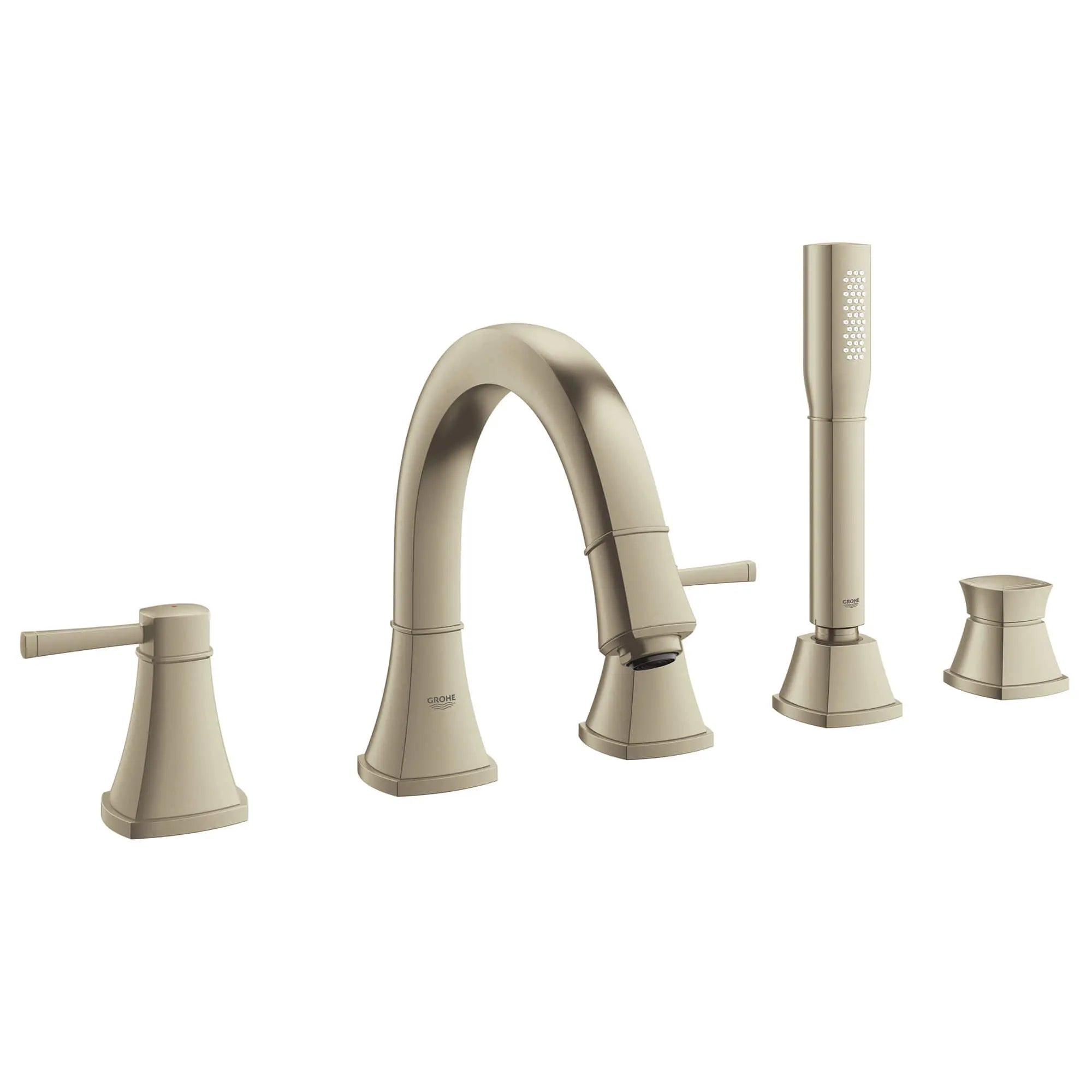 Grandera Robinet de bain avec douchette // NICKEL BROSSÉ INFINITYFINISH // 12967_19919en0-grandera-five-hole-bathtub-faucet-with-handshower-brushed-nickel-infinityfinish_0_CDNwebp.webp