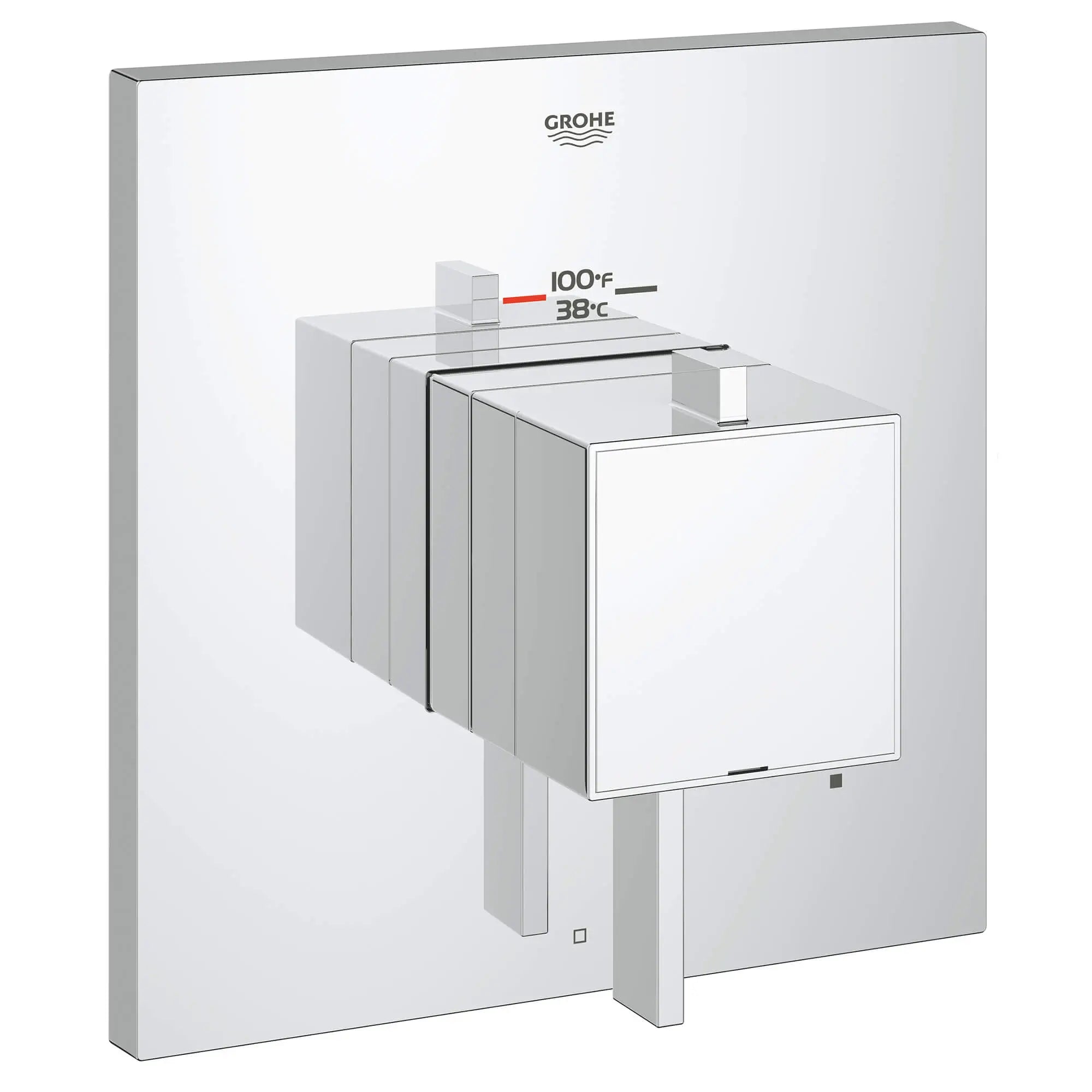 GrohFlex Cosmopolitan Square Garniture de valve thermostatique à fonction simple avec module de contrôle // CHROME STARLIGHT GROHE // 12973_19926000-eurocube-single-function-thermostatic-trim-with-control-module-starlight-chrome_0_CDNwebp.webp
