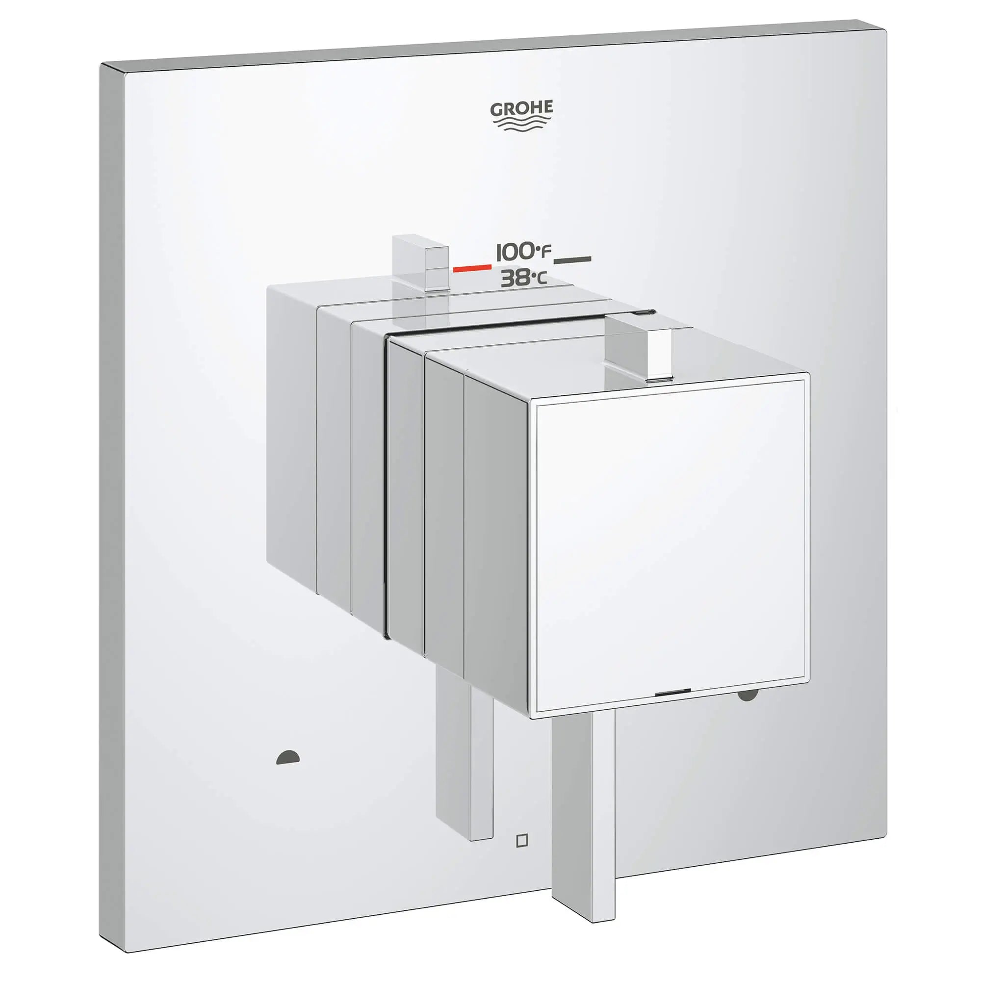 GrohFlex Cosmopolitan Square Garniture de valve thermostatique à fonction double avec module de contrôle // CHROME STARLIGHT GROHE // 12974_19927000-eurocube-dual-function-thermostatic-trim-with-control-module-starlight-chrome_0_CDNwebp.webp