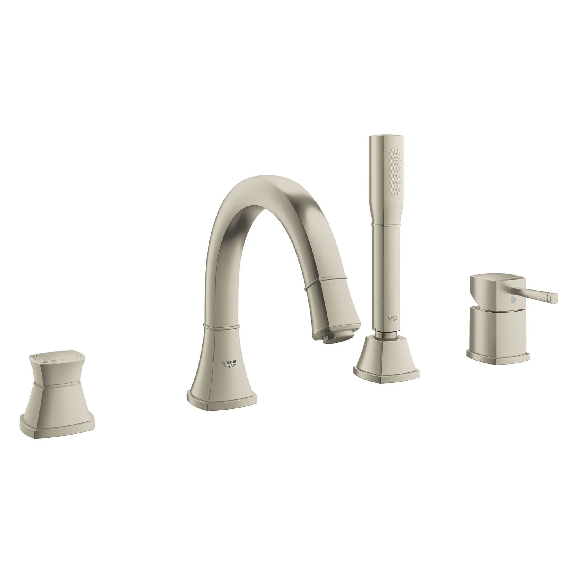 Grandera Robinet de bain avec douchette // BRUSHED NICKEL INFINITYFINISH // 12986_19936en0-grandera-four-hole-bathtub-faucet-with-handshower-brushed-nickel-infinityfinish_0_CDNwebp.webp