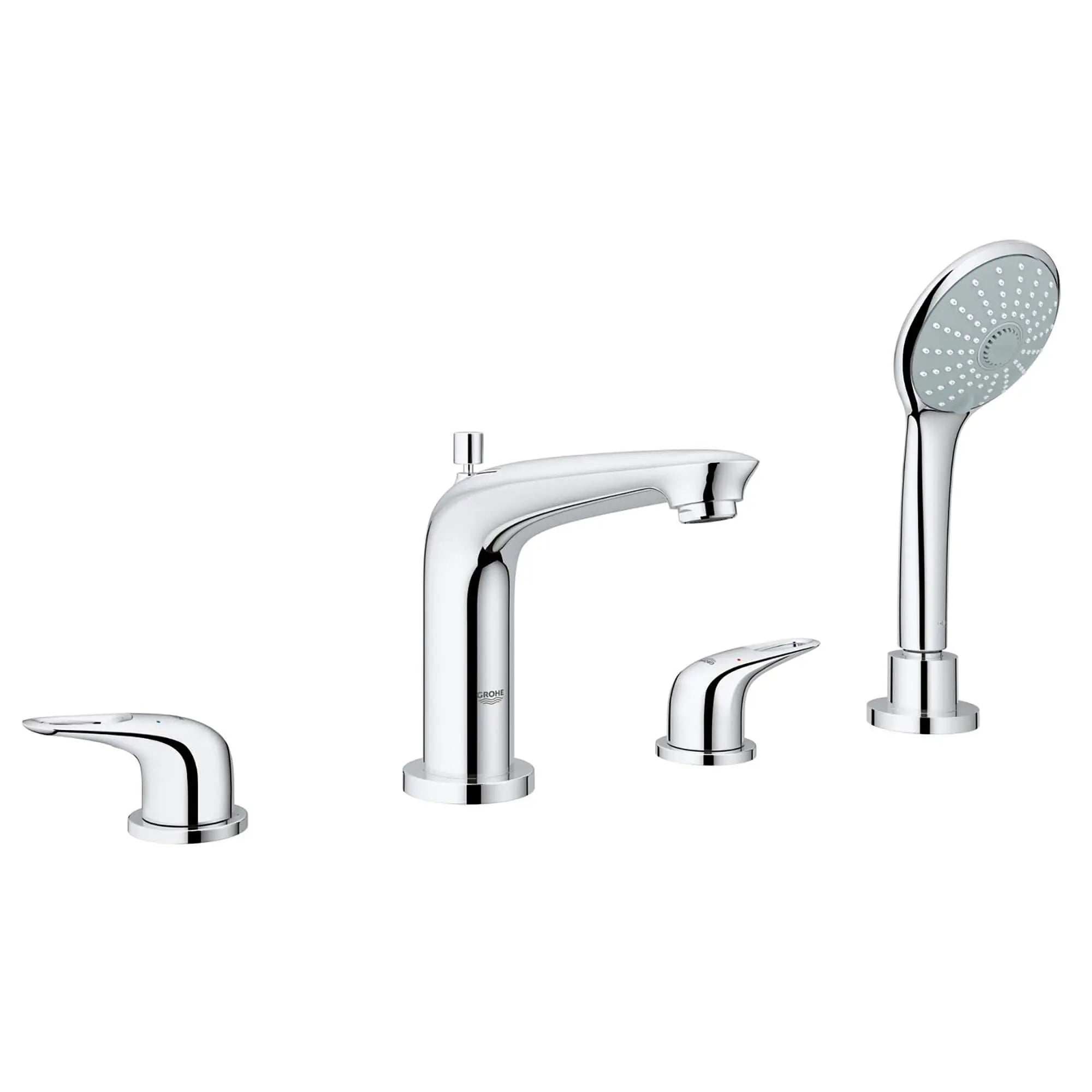 Facade pour combiné 4 trous baignoire // CHROME STARLIGHT GROHE // 13035_19991003-Eurostyle-Four-Hole_Roman_Bathtub_Faucet_with_Handshower_0_CDNwebp.webp