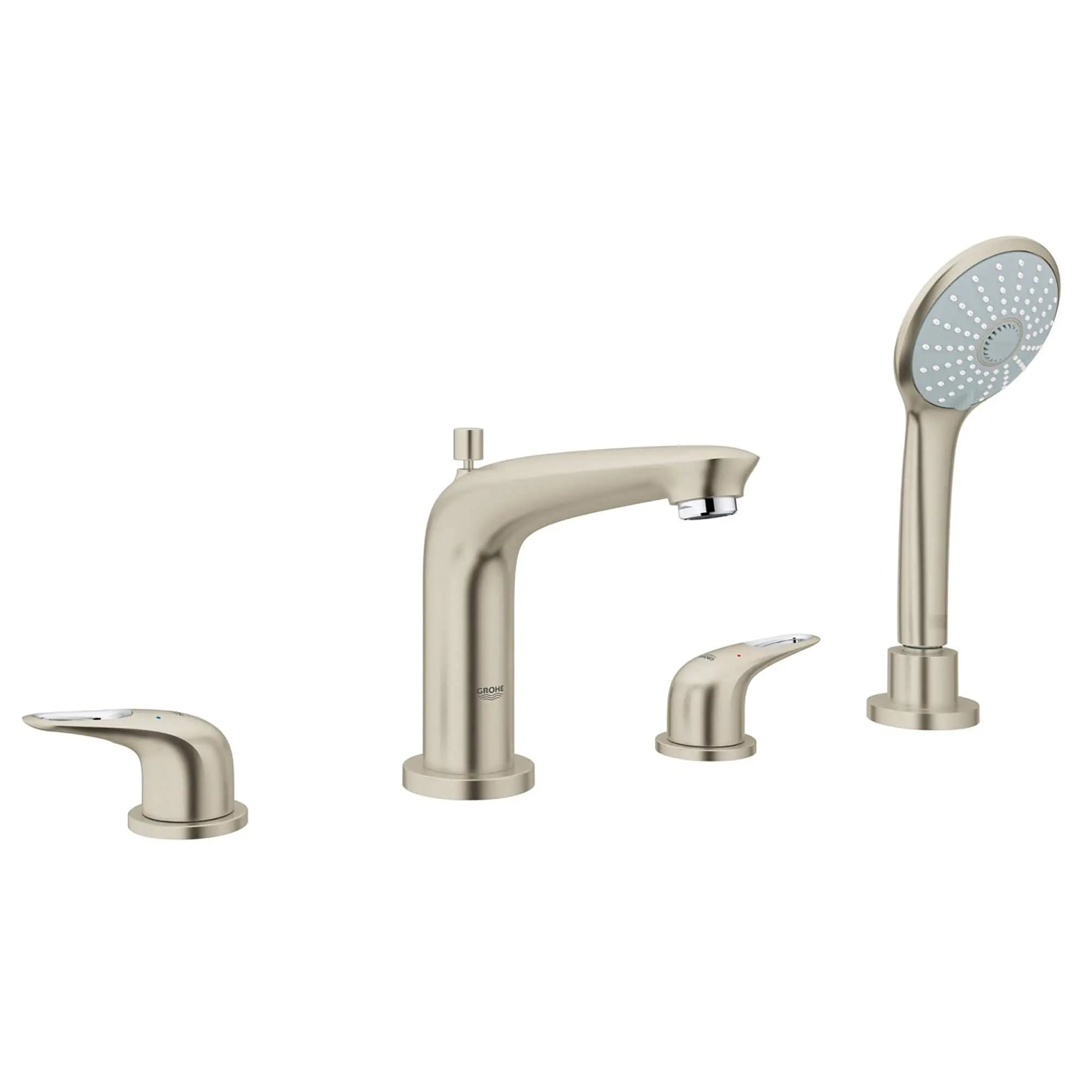 Facade pour combiné 4 trous baignoire // NICKEL BROSSÉ INFINITYFINISH // 13037_19991EN3-Eurostyle-Four-Hole_Roman_Bathtub_Faucet_with_Handshower_0_CDNwebp.webp