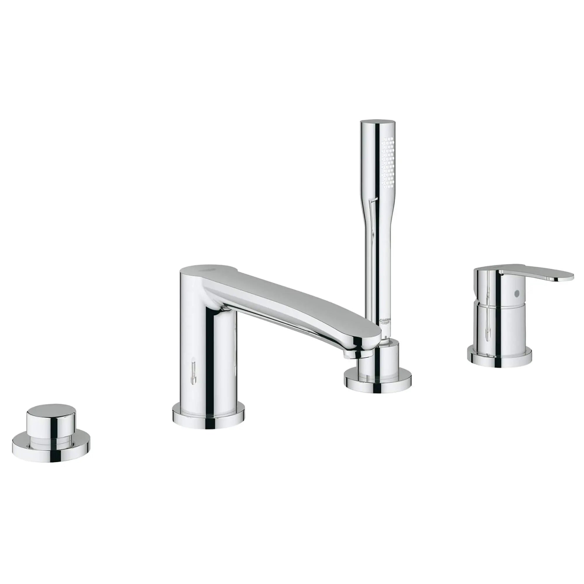 Facade pour combiné monocommande 4 trous -montage sur banquette // CHROME STARLIGHT GROHE // 13392_23048002-Eurostyle_Cosmopolitan-Four-Hole_Bathtub_Faucet_with_Handshower_0_CDNwebp.webp