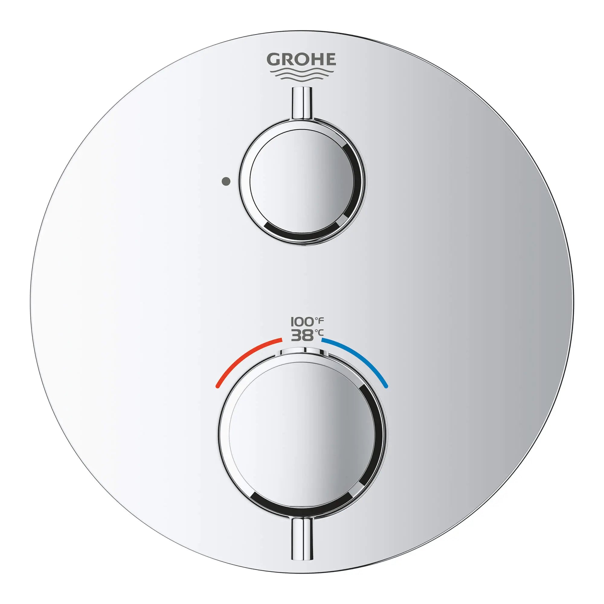 Garniture de valve thermostatique à fonction simple, 2 poignées // CHROME STARLIGHT GROHE // 13598_24107000-grohtherm-single-function-2-handle-thermostatic-trim-starlight-chrome-3_0_CDNwebp.webp