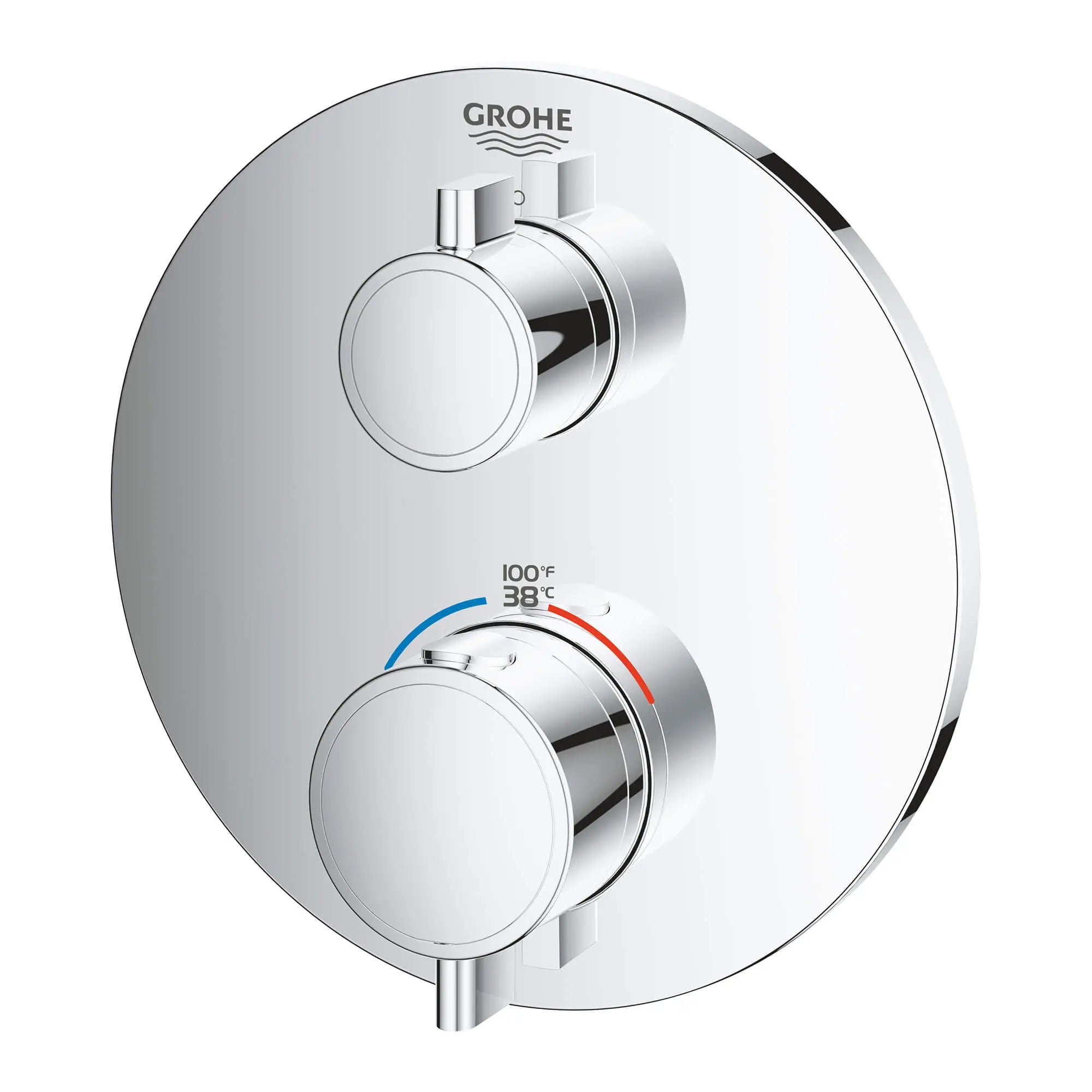 Garniture de valve thermostatique à fonction simple, 2 poignées // CHROME STARLIGHT GROHE // 13599_24107000-grohtherm-single-function-2-handle-thermostatic-trim-starlight-chrome-2_0_CDNwebp.webp