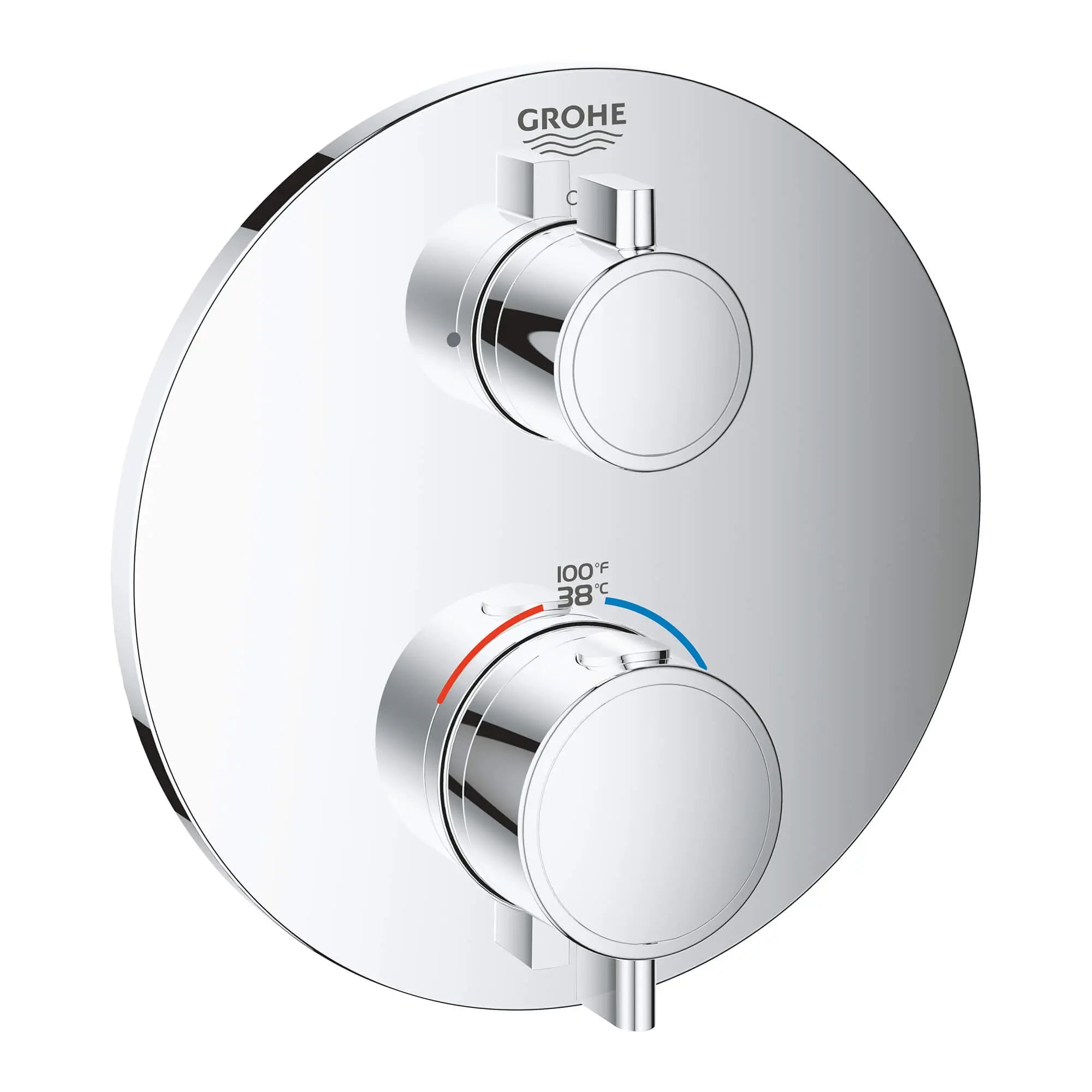 Garniture de valve thermostatique à fonction simple, 2 poignées // CHROME STARLIGHT GROHE // 13602_24107000-grohtherm-single-function-2-handle-thermostatic-trim-starlight-chrome_0_CDNwebp.webp