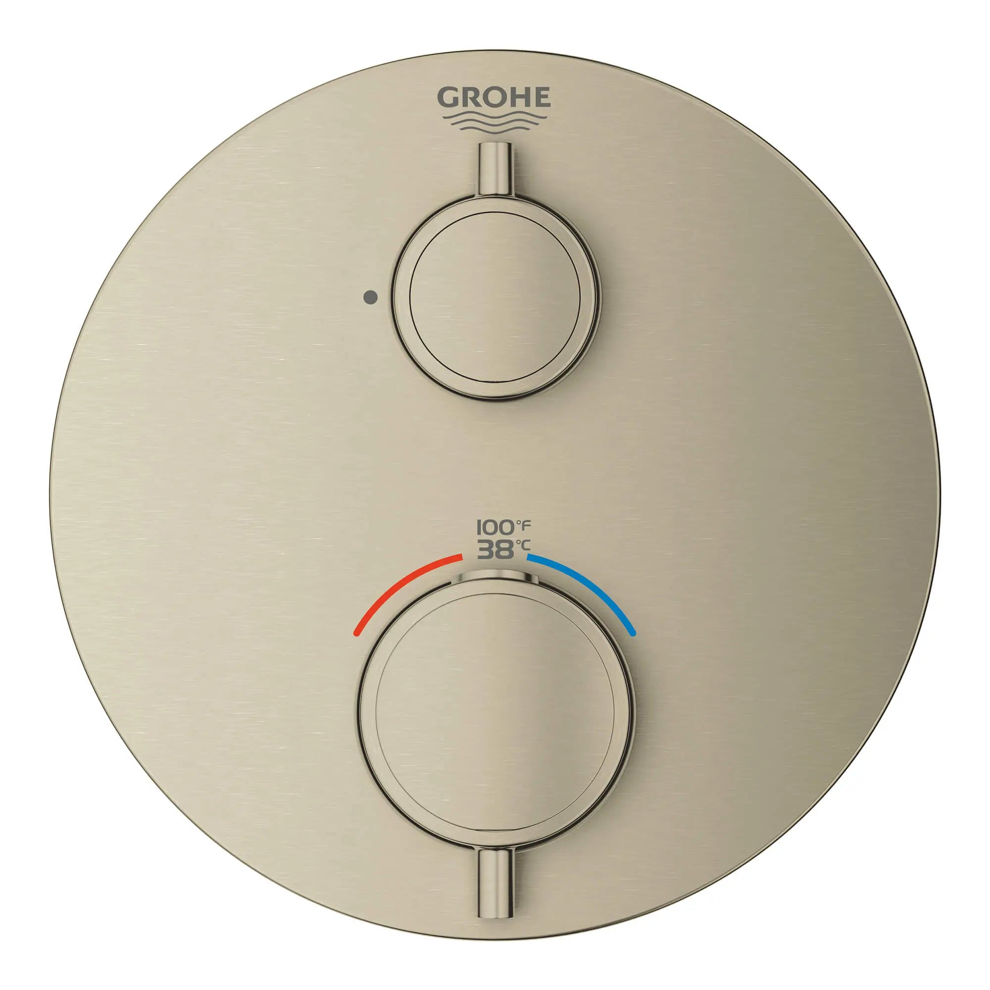 Garniture de valve thermostatique à fonction simple, 2 poignées // NICKEL BROSSÉ INFINITYFINISH // 13603_24107en0-grohtherm-single-function-2-handle-thermostatic-trim-brushed-nickel-infinityfinish-2_0_CDNwebp.webp