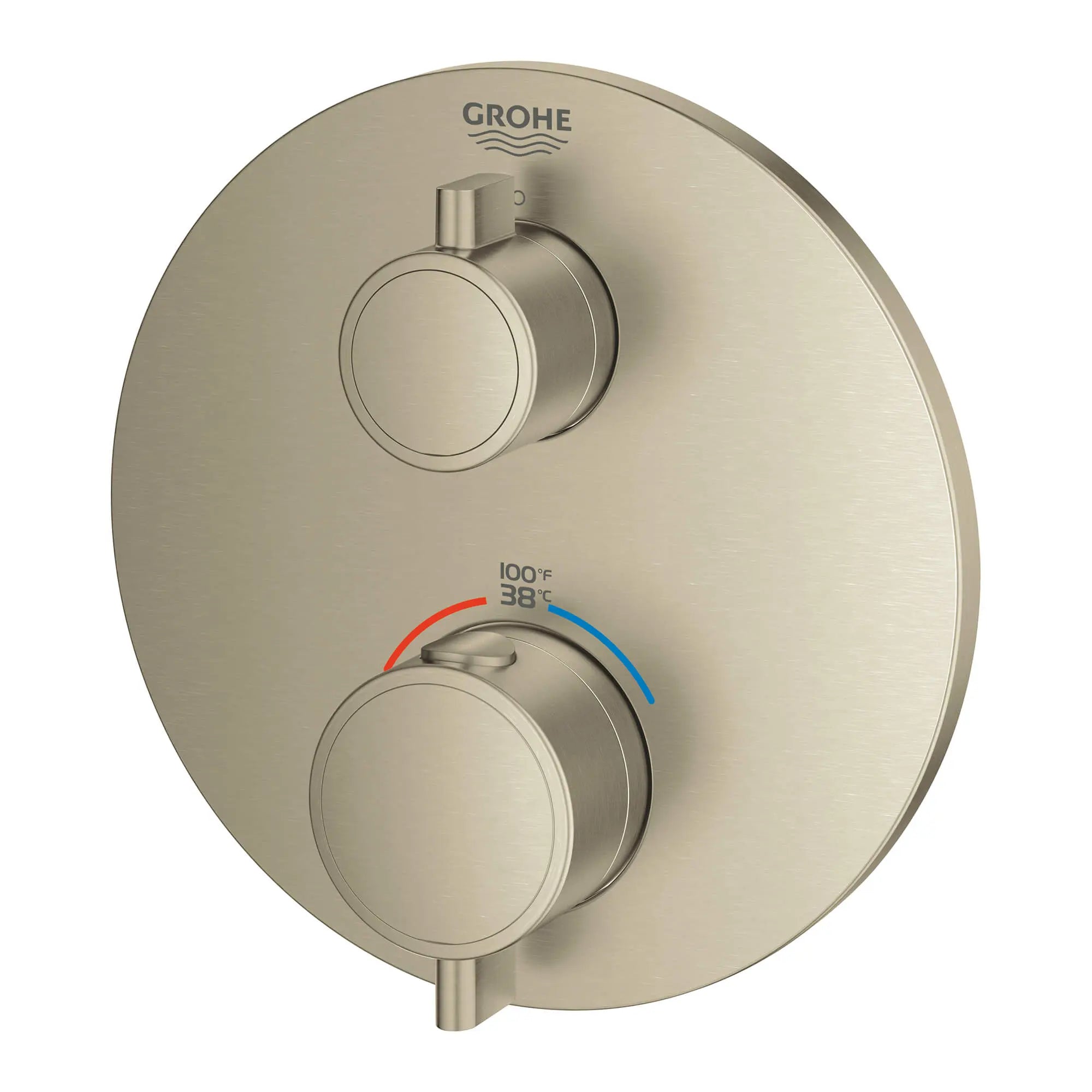 Garniture de valve thermostatique à fonction simple, 2 poignées // NICKEL BROSSÉ INFINITYFINISH // 13604_24107en0-grohtherm-single-function-2-handle-thermostatic-trim-brushed-nickel-infinityfinish-3_0_CDNwebp.webp