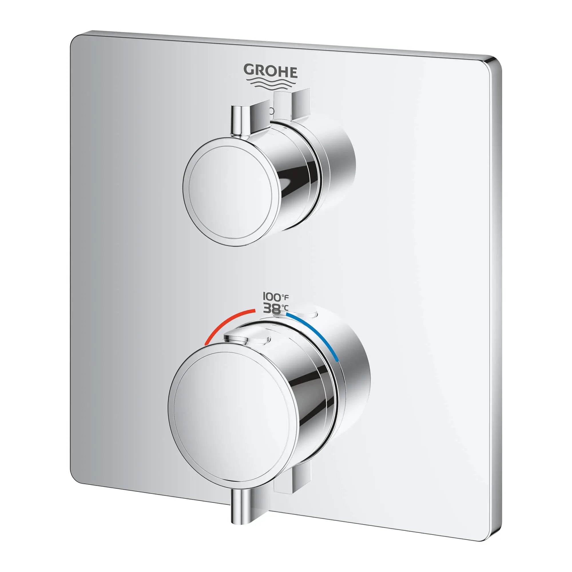 Garniture de valve thermostatique à fonction simple, 2 poignées // CHROME STARLIGHT GROHE // 13608_24110000-grohtherm-single-function-2-handle-thermostatic-trim-starlight-chrome-2_0_CDNwebp.webp