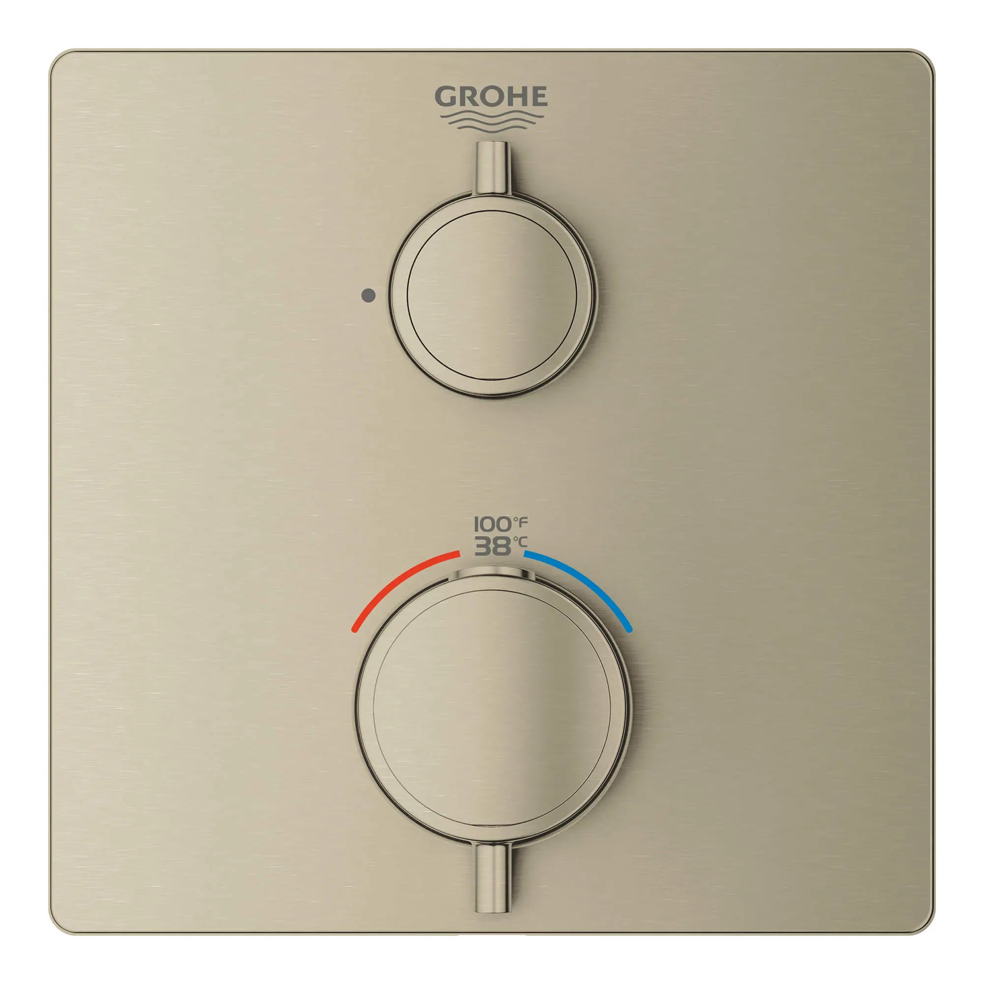 Garniture de valve thermostatique à fonction simple, 2 poignées // NICKEL BROSSÉ INFINITYFINISH // 13610_24110en0-grohtherm-single-function-2-handle-thermostatic-trim-brushed-nickel-infinityfinish-3_0_CDNwebp.webp