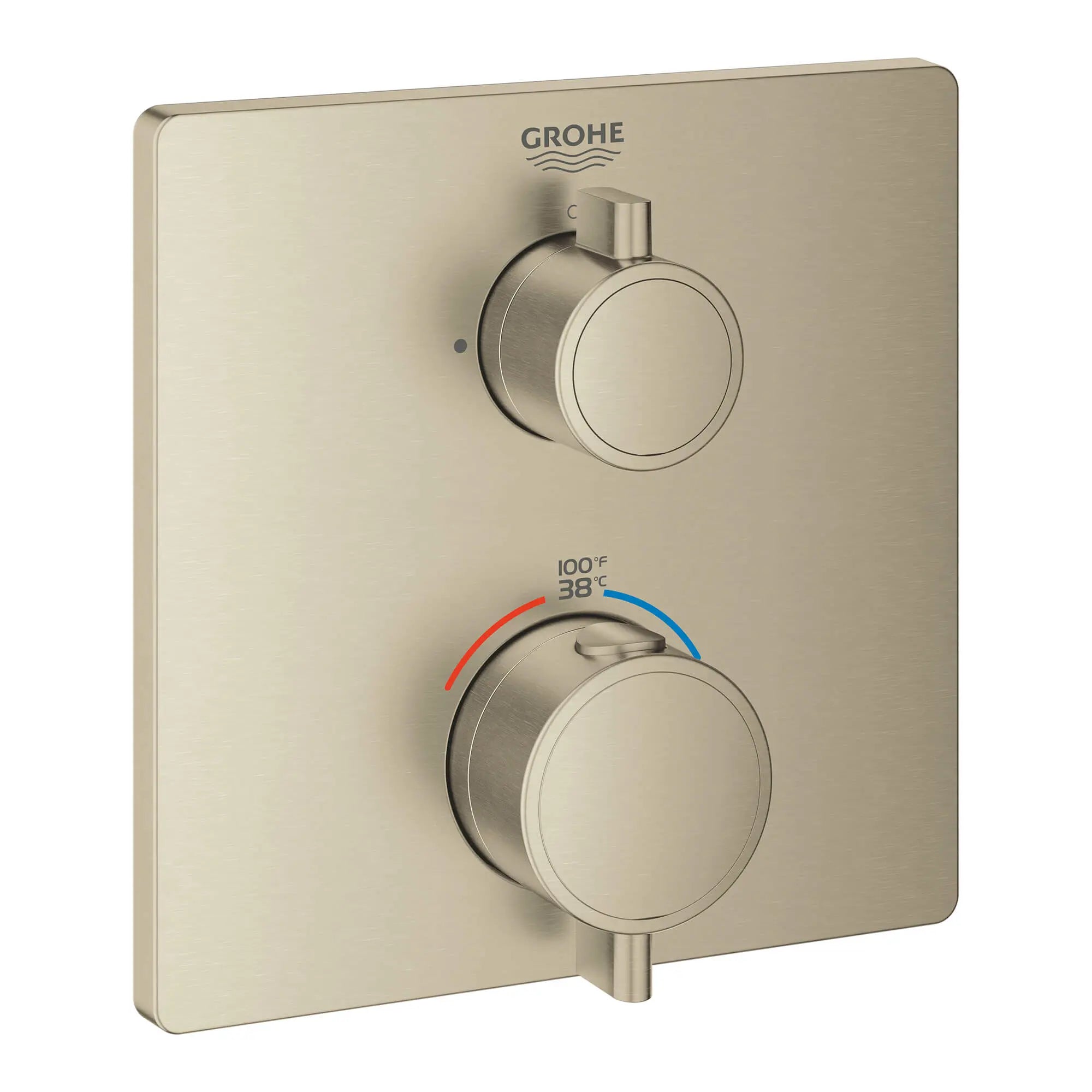 Garniture de valve thermostatique à fonction simple, 2 poignées // NICKEL BROSSÉ INFINITYFINISH // 13611_24110en0-grohtherm-single-function-2-handle-thermostatic-trim-brushed-nickel-infinityfinish_0_CDNwebp.webp