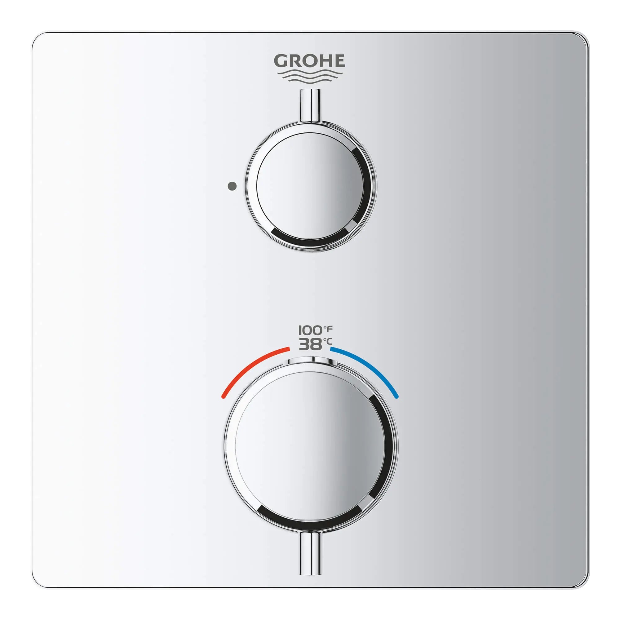 Garniture de valve thermostatique à fonction simple, 2 poignées // CHROME STARLIGHT GROHE // 13612_24110000-grohtherm-single-function-2-handle-thermostatic-trim-starlight-chrome-3_0_CDNwebp.webp