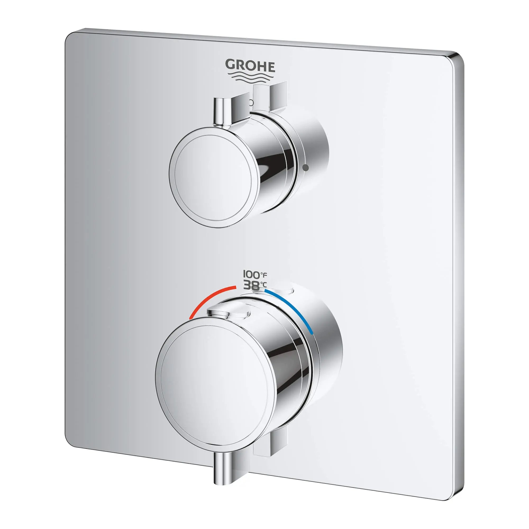 Garniture de valve thermostatique à fonction double, 2 poignées // CHROME STARLIGHT GROHE // 13614_24111000-grohtherm-dual-function-2-handle-thermostatic-trim-starlight-chrome-3_0_CDNwebp.webp