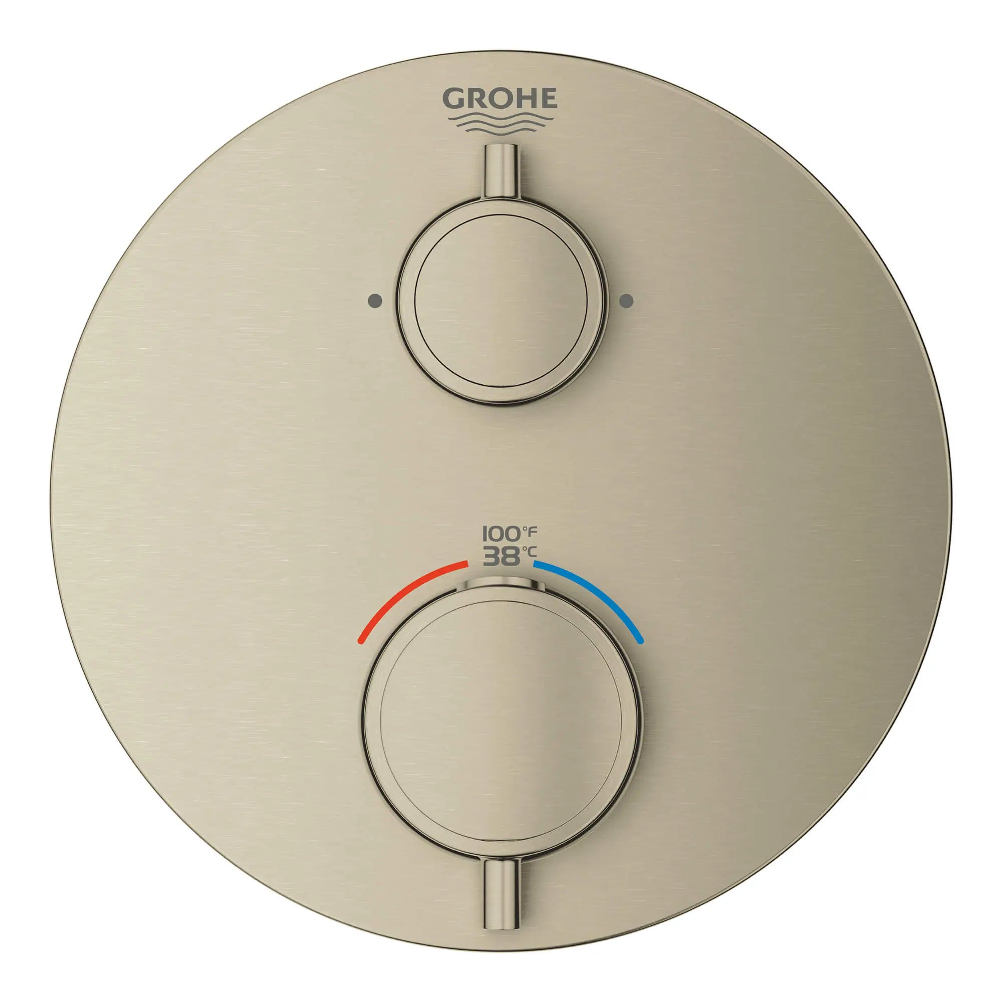Garniture de valve thermostatique à fonction double, 2 poignées // NICKEL BROSSÉ INFINITYFINISH // 13623_24133en0-grohtherm-dual-function-2-handle-thermostatic-trim-brushed-nickel-infinityfinish-3_0_CDNwebp.webp