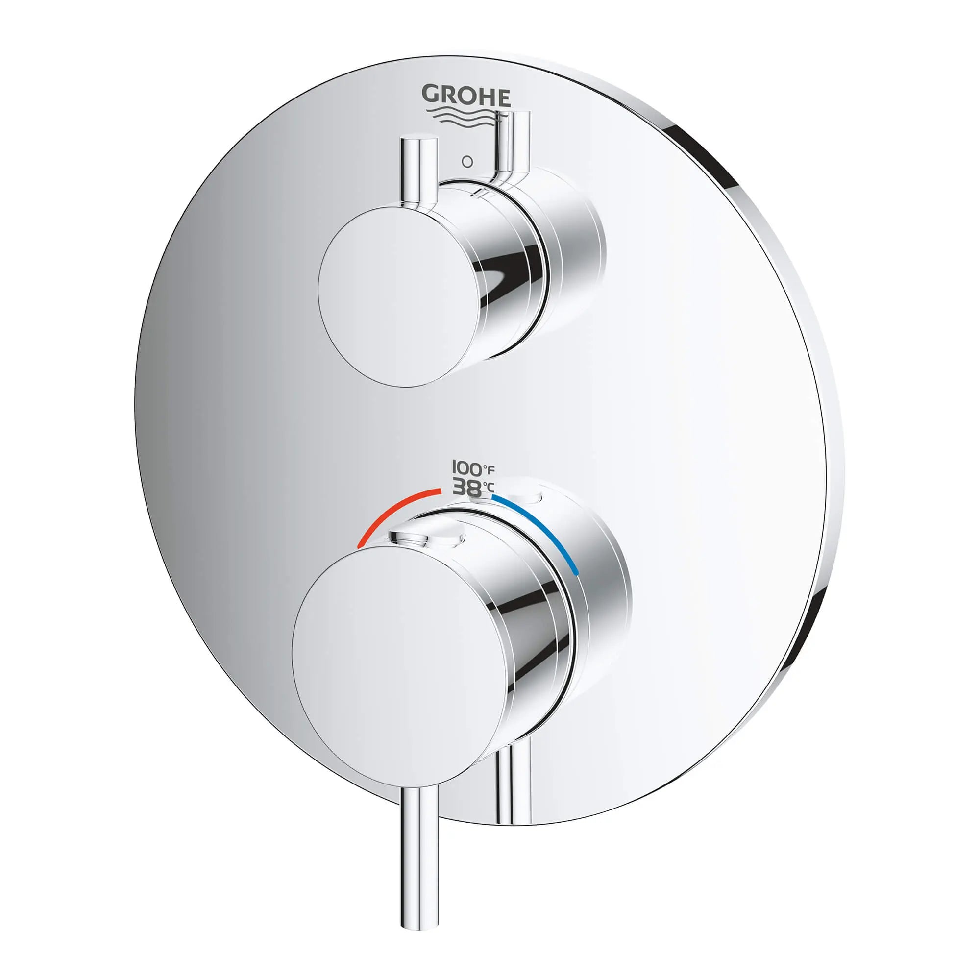 Garniture de valve thermostatique à fonction simple avec module de contrôle // CHROME STARLIGHT GROHE // 13625_24150003-atrio-single-function-2-handle-thermostatic-trim-starlight-chrome-2_0_CDNwebp.webp