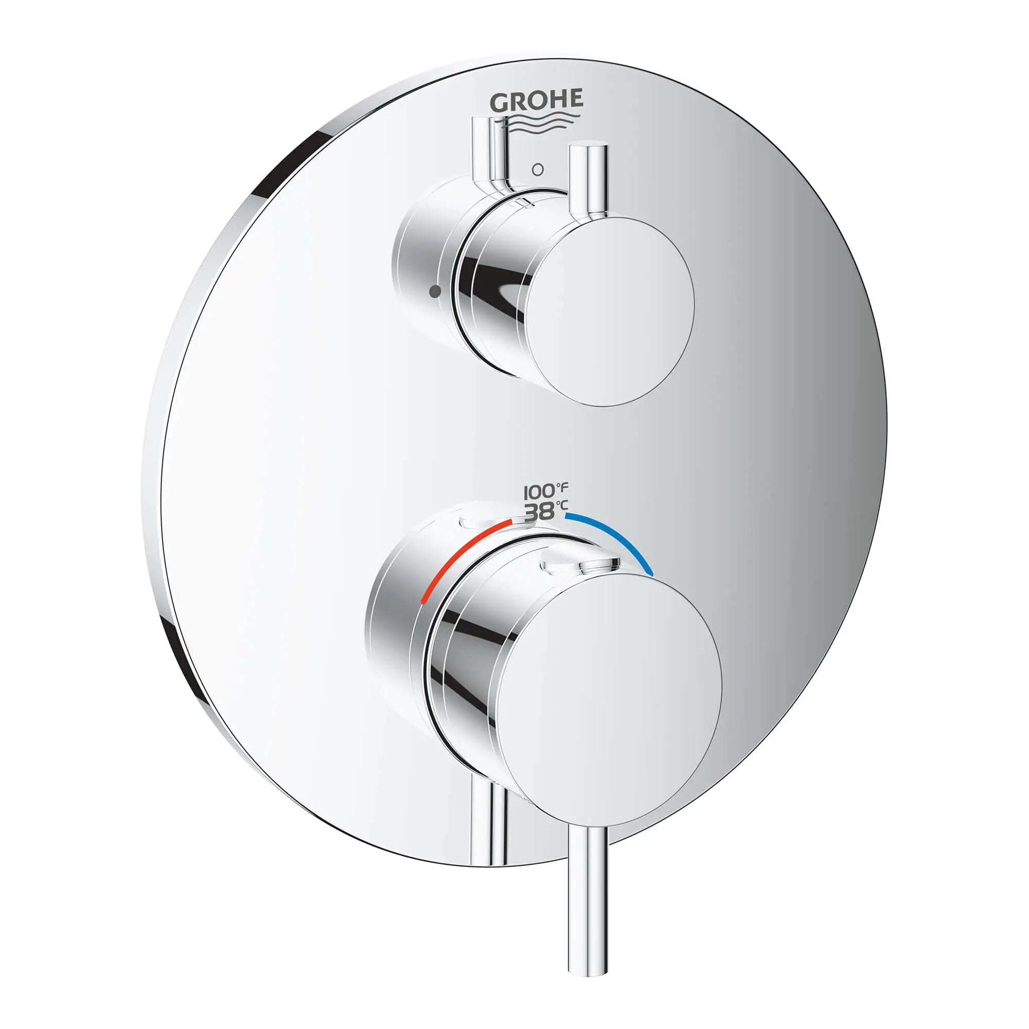 Garniture de valve thermostatique à fonction simple avec module de contrôle // CHROME STARLIGHT GROHE // 13627_24150003-atrio-single-function-2-handle-thermostatic-trim-starlight-chrome_0_CDNwebp.webp