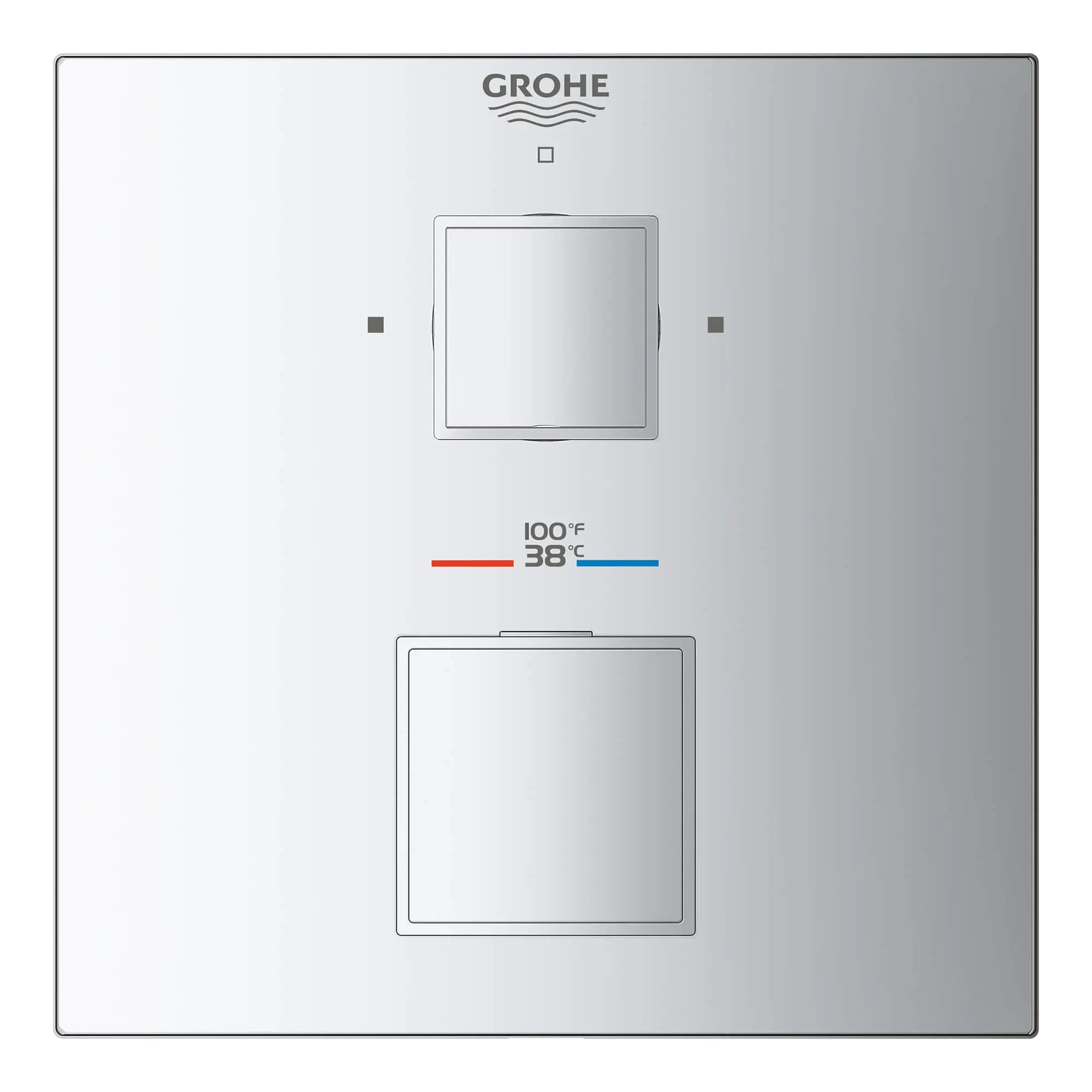 Garniture de valve thermostatique à fonction double, 2 poignées // CHROME STARLIGHT GROHE // 13644_24158000-grohtherm-cube-dual-function-2-handle-thermostatic-trim-starlight-chrome-3_0_CDNwebp.webp