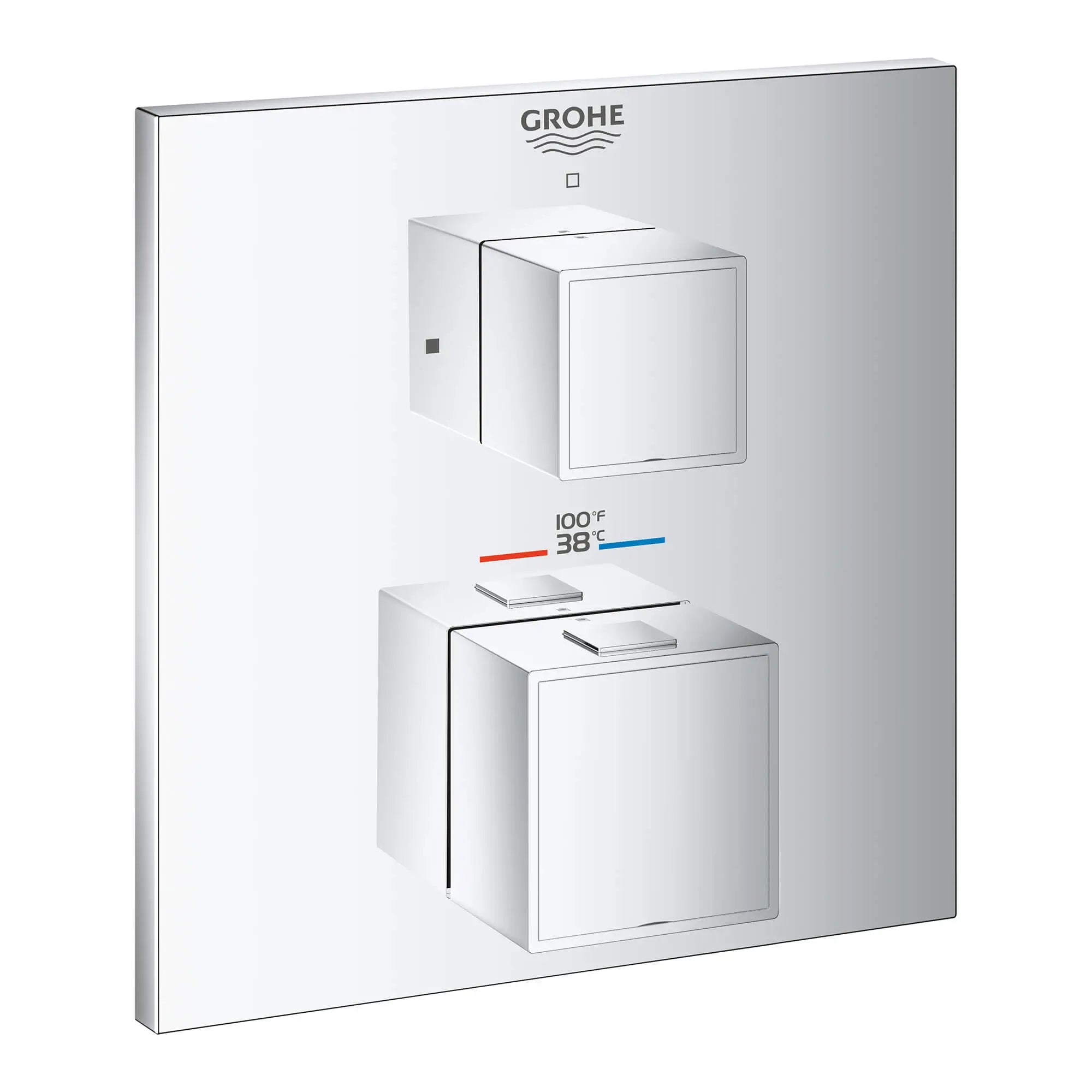 Garniture de valve thermostatique à fonction double, 2 poignées // CHROME STARLIGHT GROHE // 13645_24158000-grohtherm-cube-dual-function-2-handle-thermostatic-trim-starlight-chrome_0_CDNwebp.webp