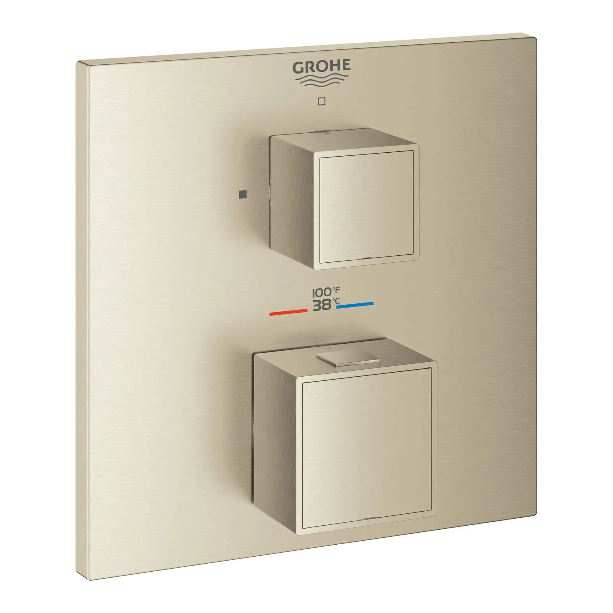 Garniture de valve thermostatique à fonction double, 2 poignées // NICKEL BROSSÉ INFINITYFINISH // 13647_24158en0-grohtherm-cube-dual-function-2-handle-thermostatic-trim-brushed-nickel-infinityfinish_0_CDNwebp.webp