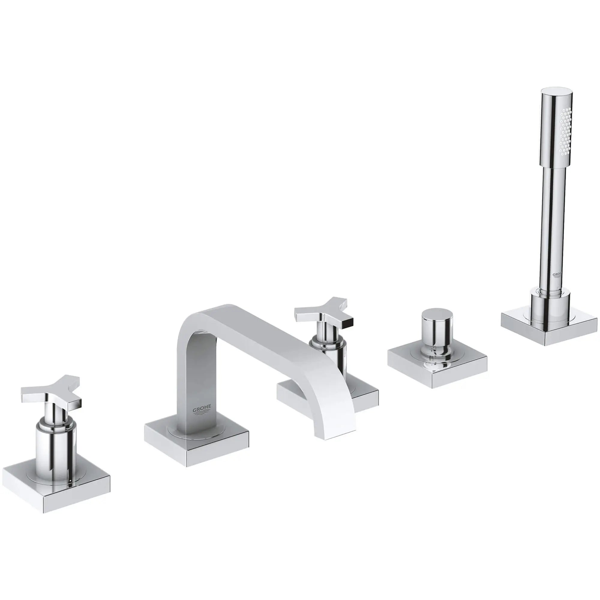 Robinet de baignoire à cinq trous avec douchette // CHROME STARLIGHT GROHE // 13715_25083000-allure-five-hole-bathtub-faucet-with-handshower-starlight-chrome_0_CDNwebp.webp