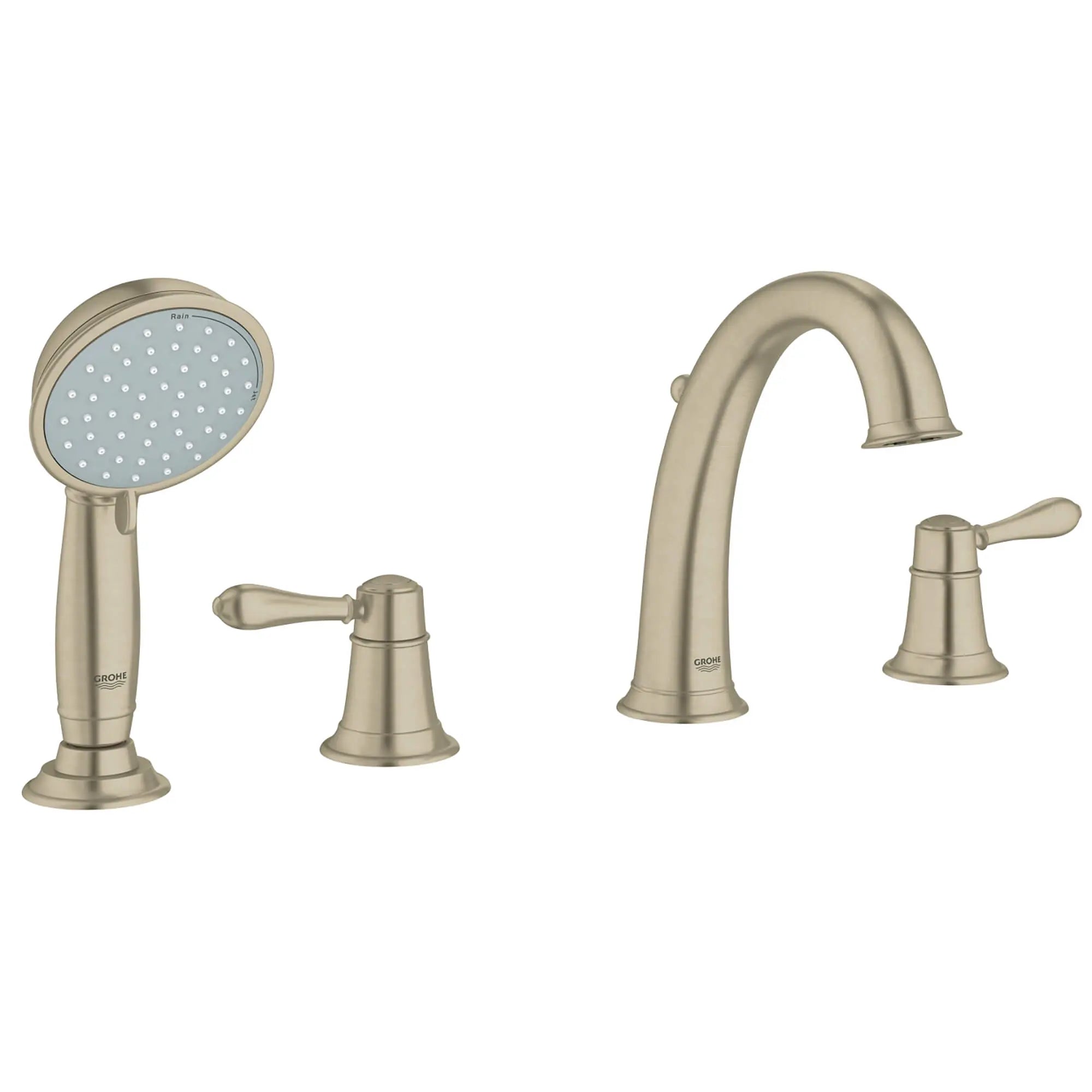 Facade pour combiné 4 trous baignoire // NICKEL BROSSÉ INFINITYFINISH // 13735_25162EN1-Fairborn-Four-Hole_Roman_Bathtub_Faucet_with_Handshower_0_CDNwebp.webp