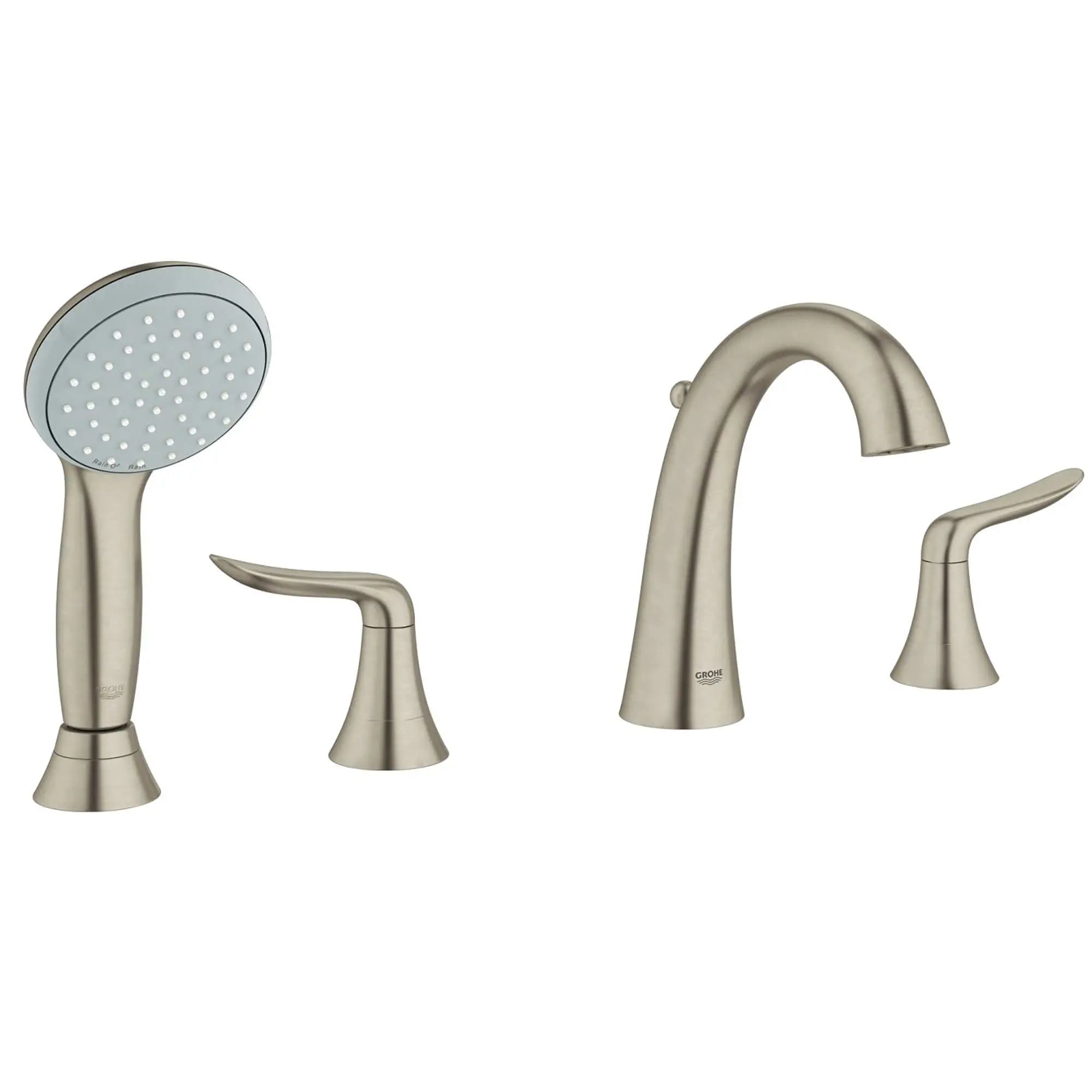 Facade pour combiné 4 trous baignoire // NICKEL BROSSÉ INFINITYFINISH // 13745_25164EN0-Agira-Four-Hole_Roman_Bathtub_Faucet_with_Handshower_0_CDNwebp.webp