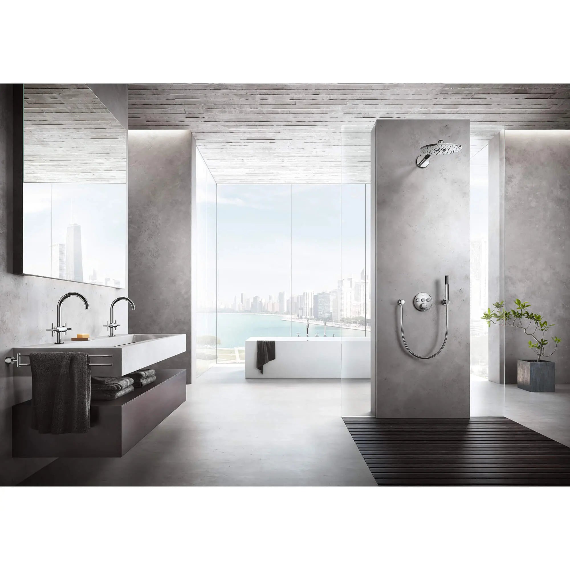 GrohTherm SmartControl Garniture de valve thermostatique à fonction triple // CHROME STARLIGHT GROHE // 1376_29138000-triple-function-thermostatic-trim-with-control-module-enviro-8_0_CDNwebp.webp