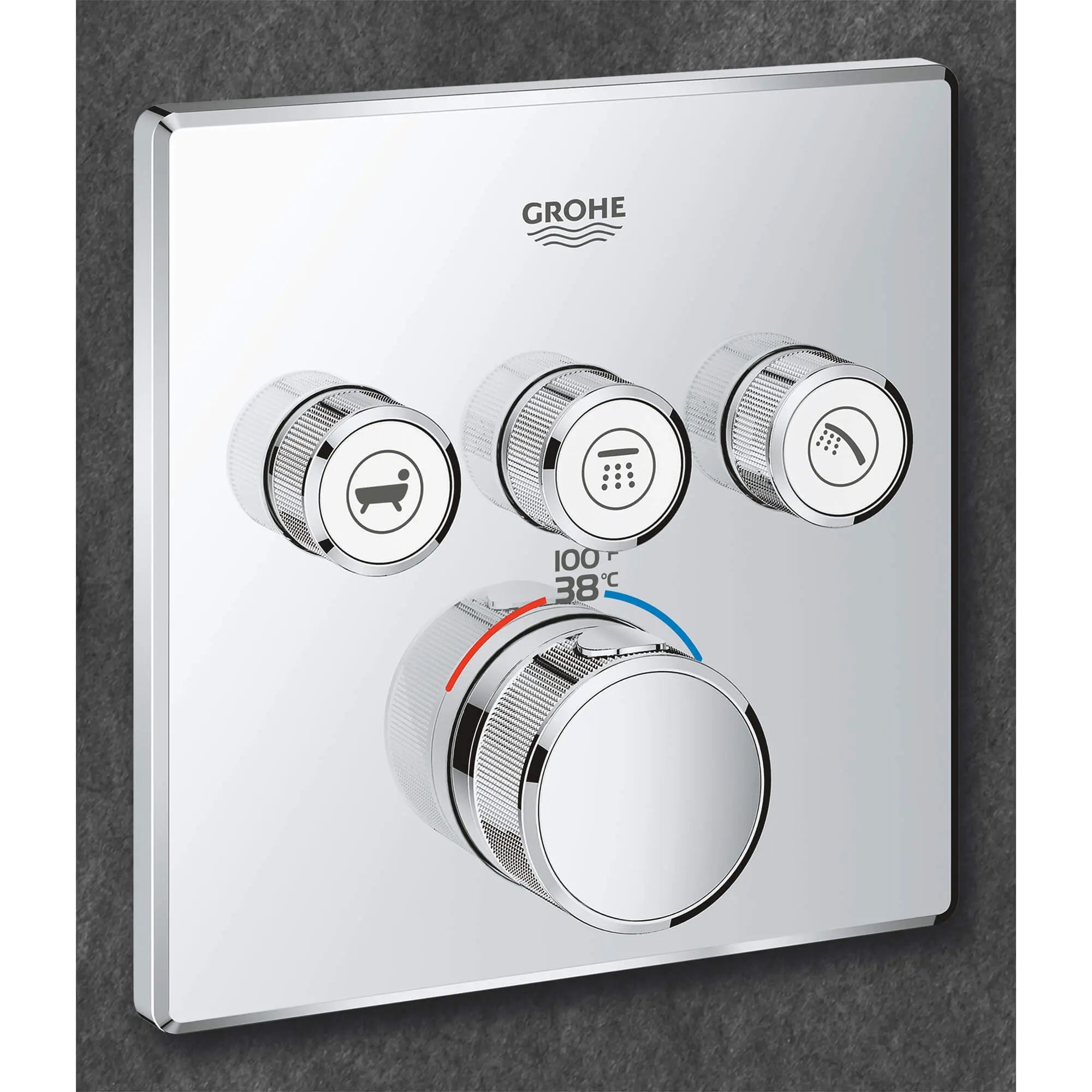GrohTherm SmartControl Garniture de valve thermostatique à fonction triple // CHROME STARLIGHT GROHE // 1397_29142000-triple-function-thermostatic-trim-with-control-module-enviro-13_0_CDNwebp.webp