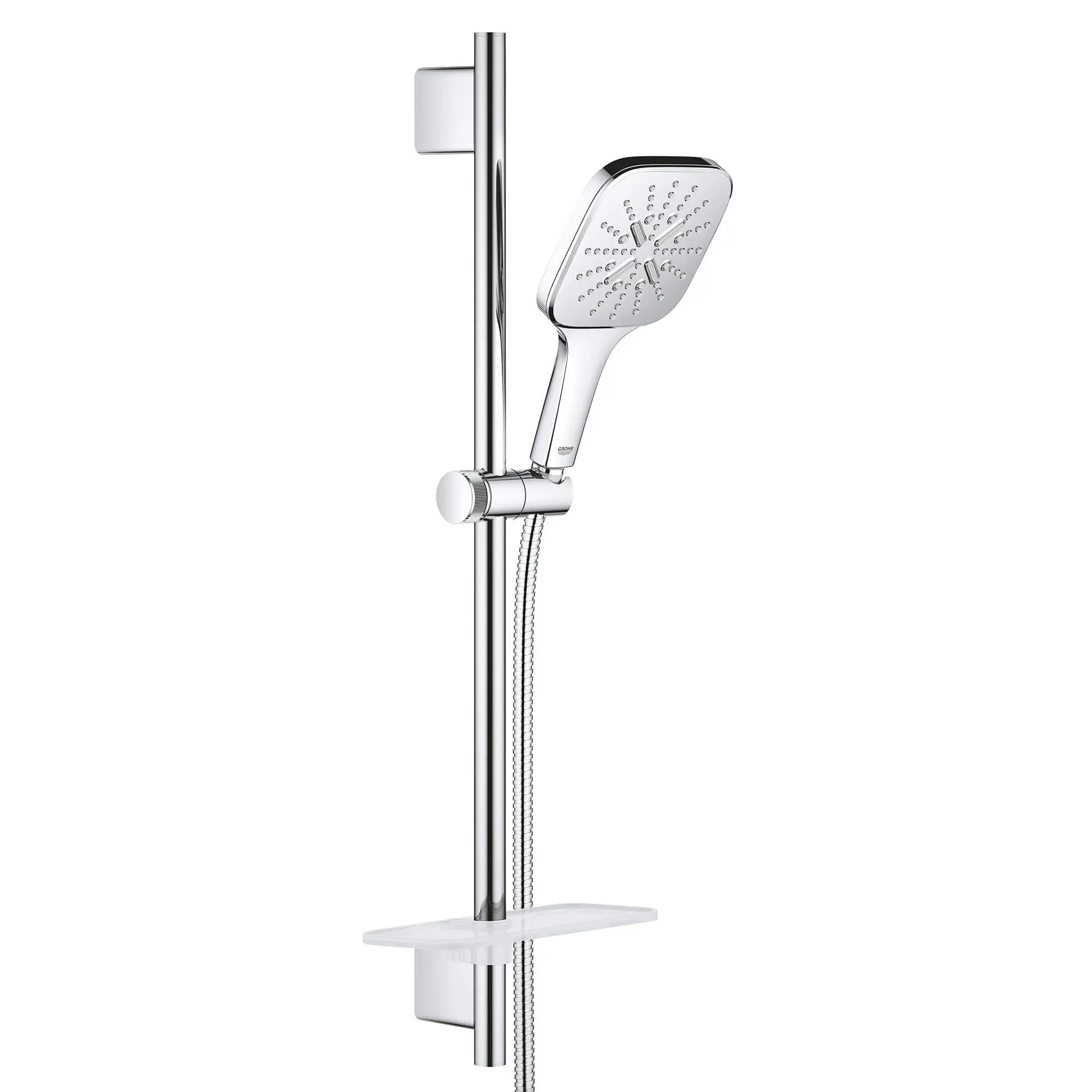 Rainshower SmartActive 130 Ensemble de barre coulissante de 24 po pour douchette - 3 jets, 6,6 L/min (1,75 gpm) // CHROME STARLIGHT GROHE // 13981_26585000-rainshower-smartactive-130-cube-shower-set-starlight-chrome_0_CDNwebp.webp
