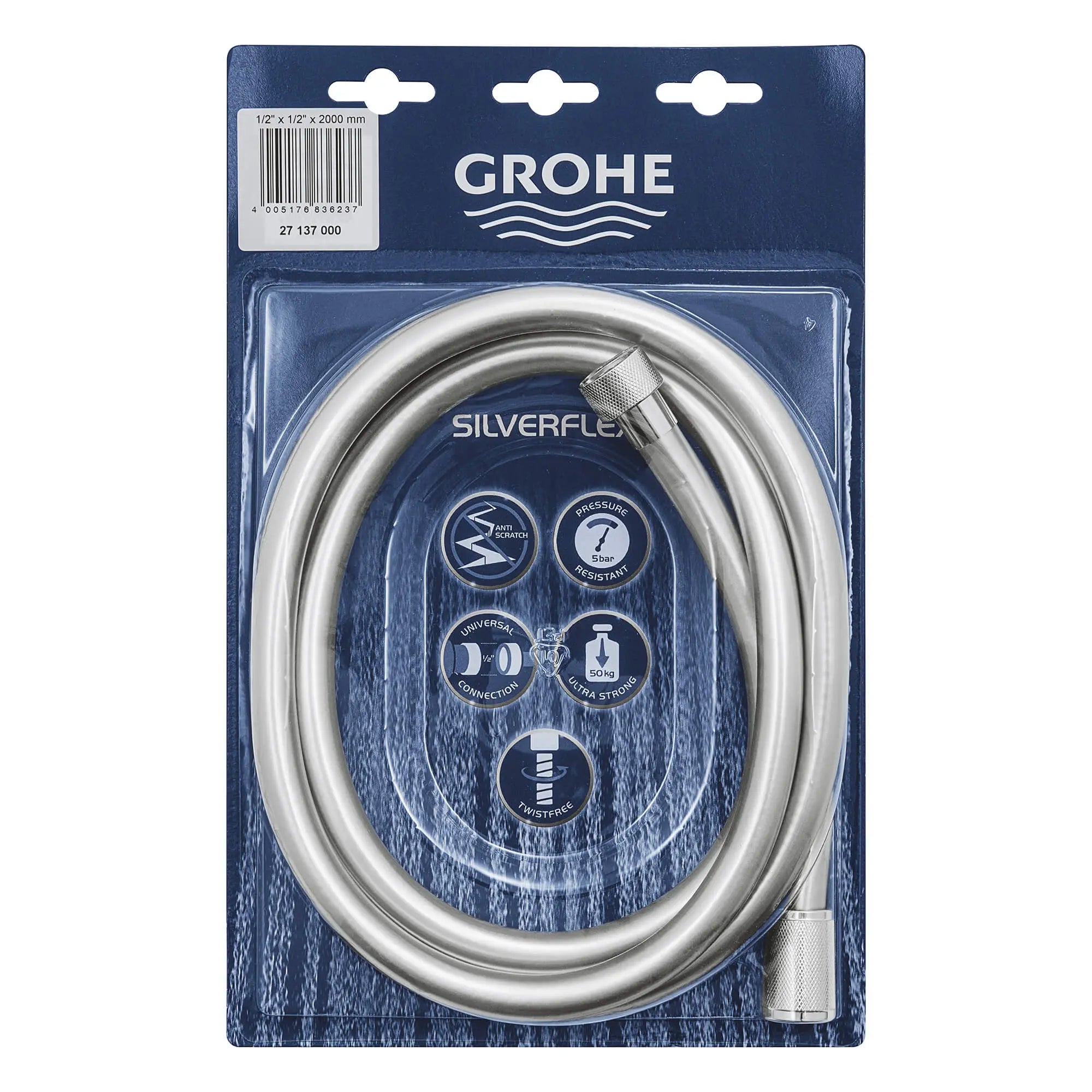 SilverFlex Boyau de douche en plastique 79 po // CHROME STARLIGHT GROHE // 14094_27137000-silverflex-shower-hose-twistfree-2000-starlight-chrome-2_0_CDNwebp.webp