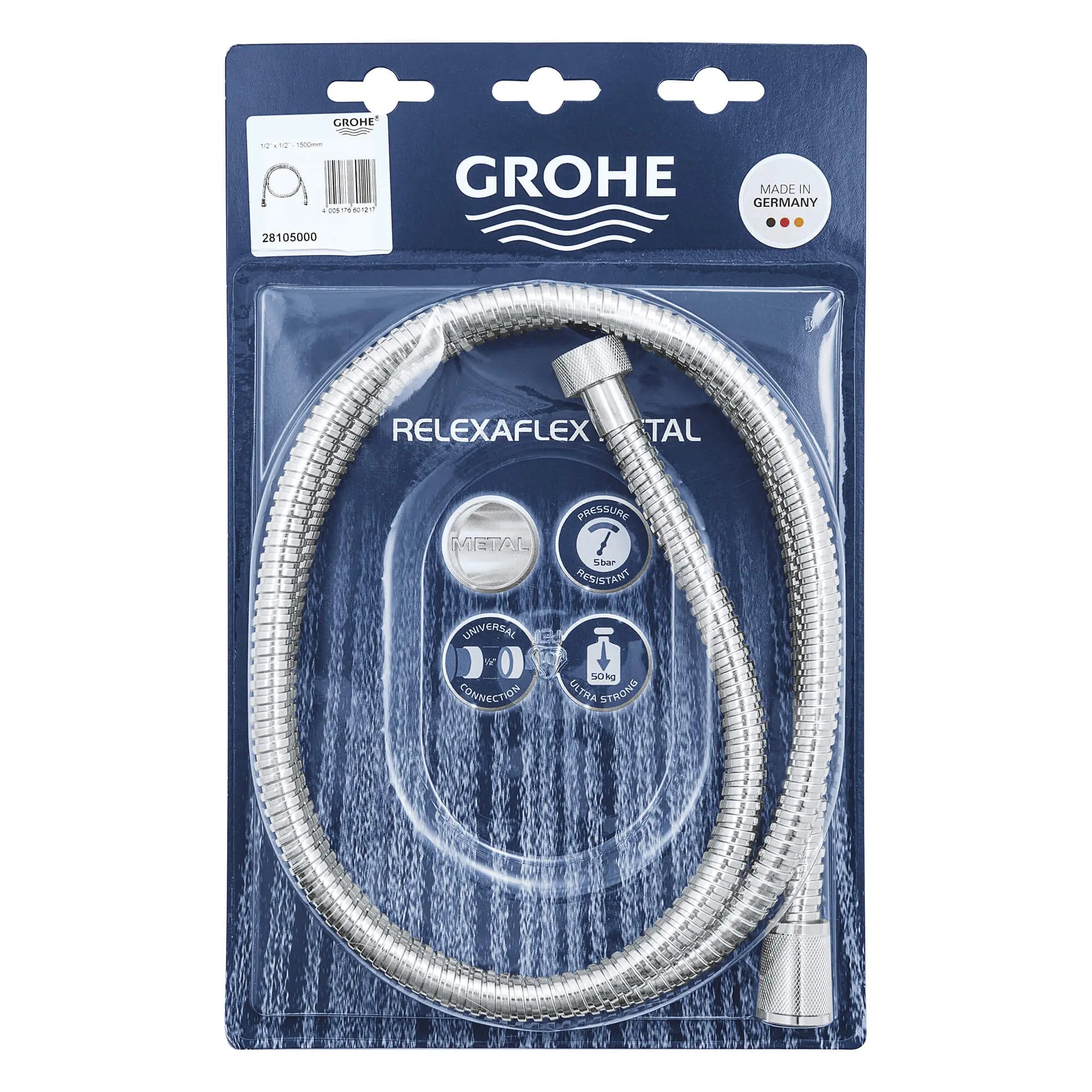 RotaFlex  Boyau de douche métallique // CHROME STARLIGHT GROHE // 14373_28105000-relexaflex-metal-shower-hose-1500-starlight-chrome-2_0_CDNwebp.webp