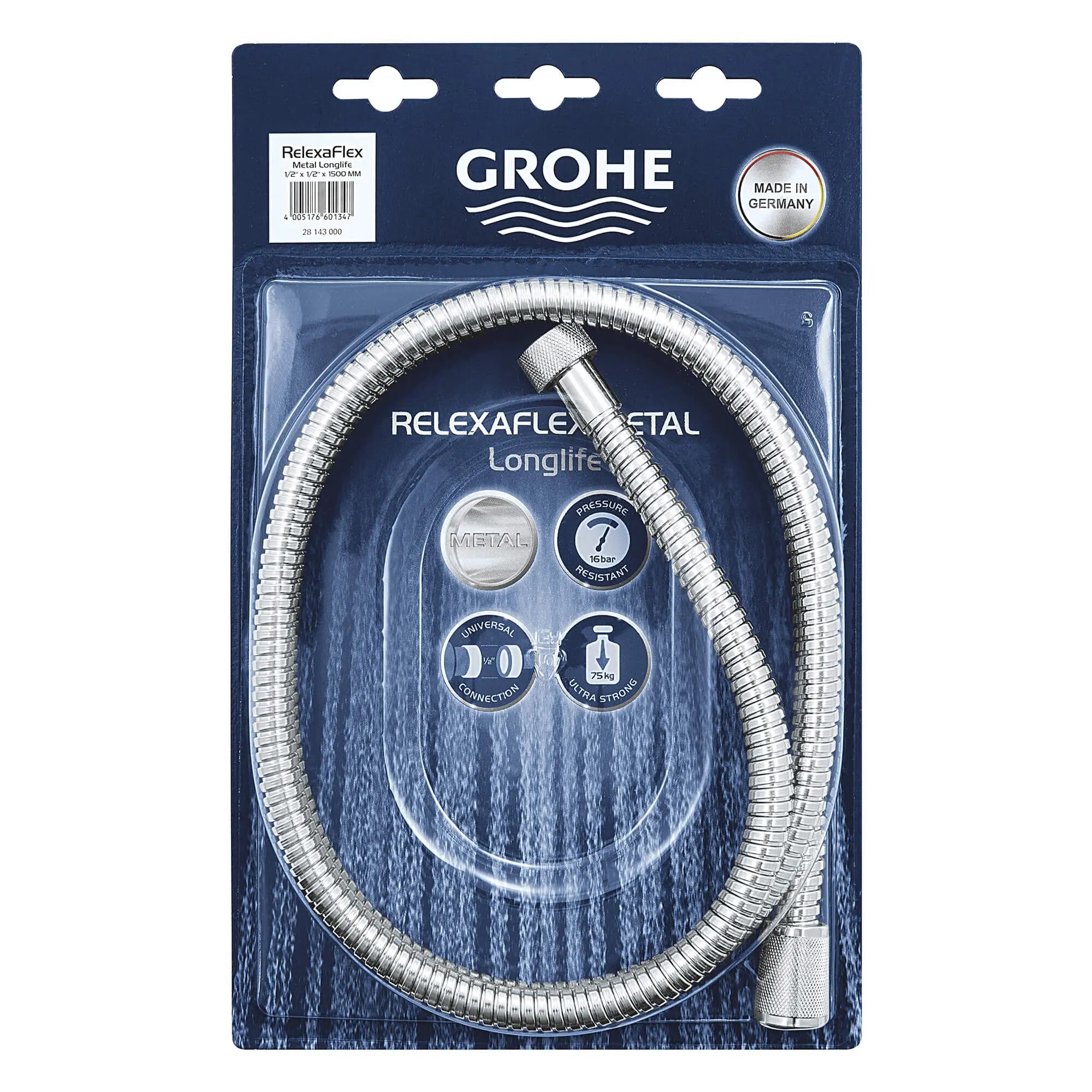 Tuyau de douche de 59 po en métal // CHROME STARLIGHT GROHE // 14385_28143000-relexaflex-metal-longlife-metal-shower-hose-1500-starlight-chrome-2_0_CDNwebp.webp