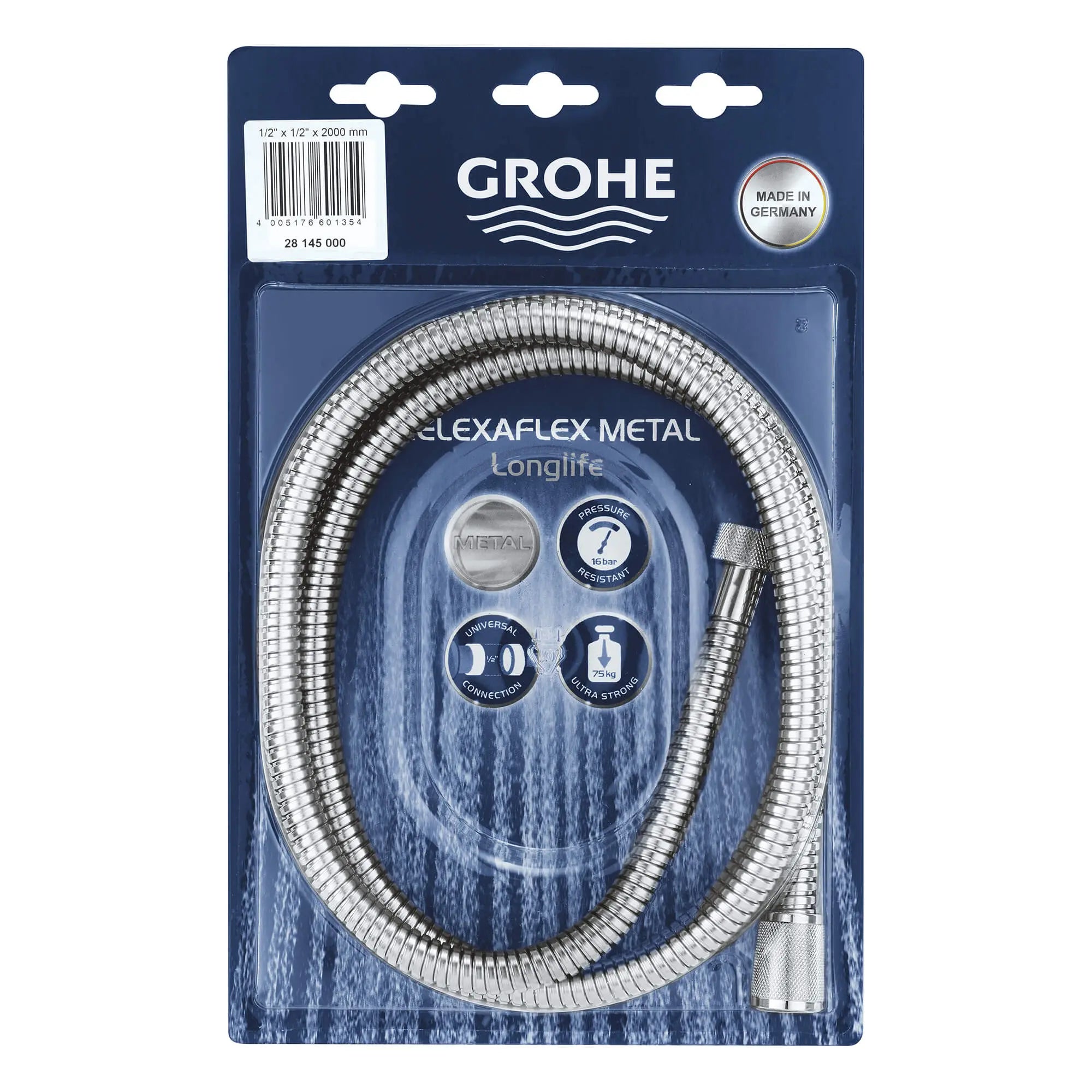 Tuyau de douche de 79 po // CHROME STARLIGHT GROHE // 14389_28145000-relexaflex-metal-longlife-79-inch-metal-hose-starlight-chrome-2_0_CDNwebp.webp