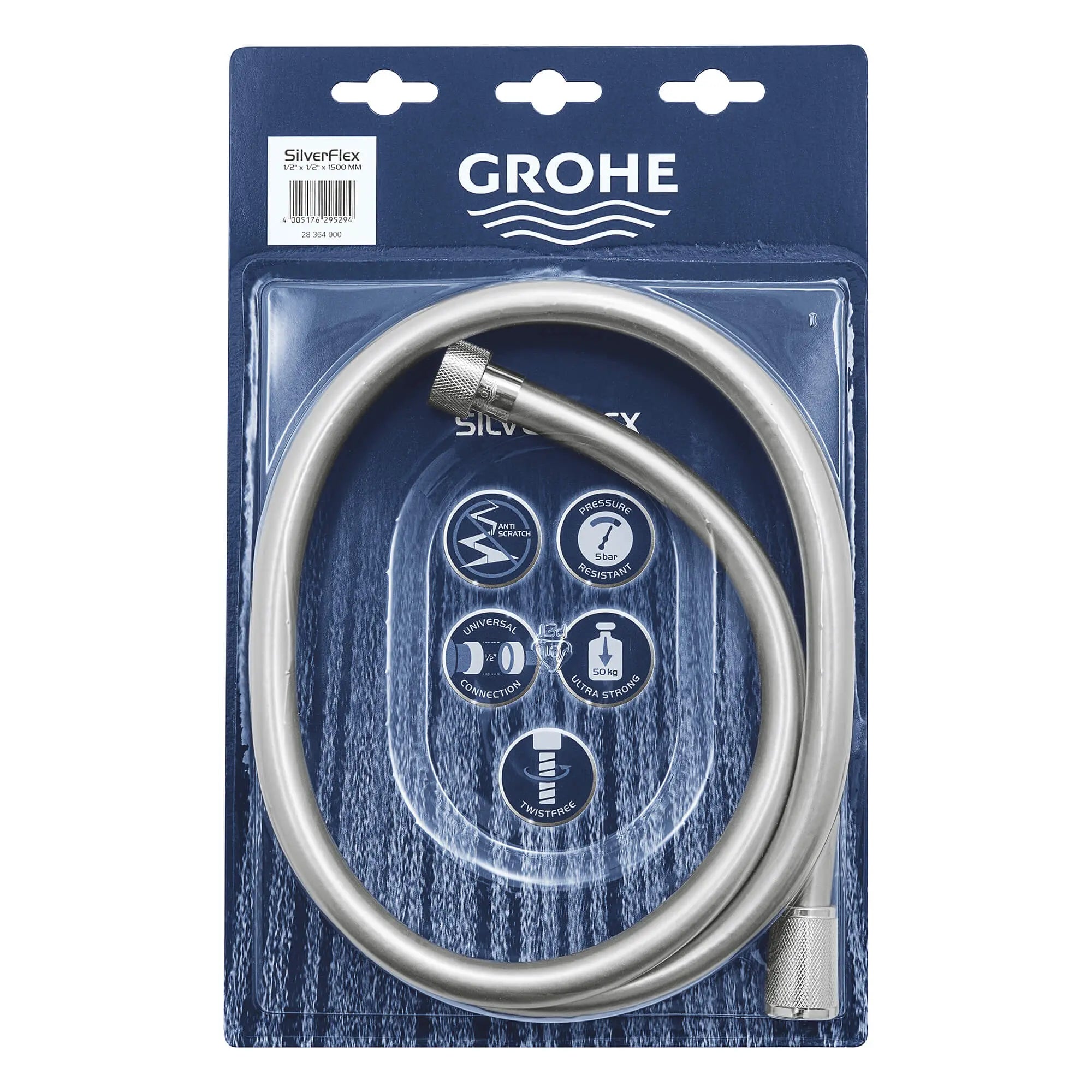 SilverFlex Boyau de douche en plastique // CHROME STARLIGHT GROHE // 14451_28364000-silverflex-shower-hose-twistfree-1500-starlight-chrome-2_0_CDNwebp.webp