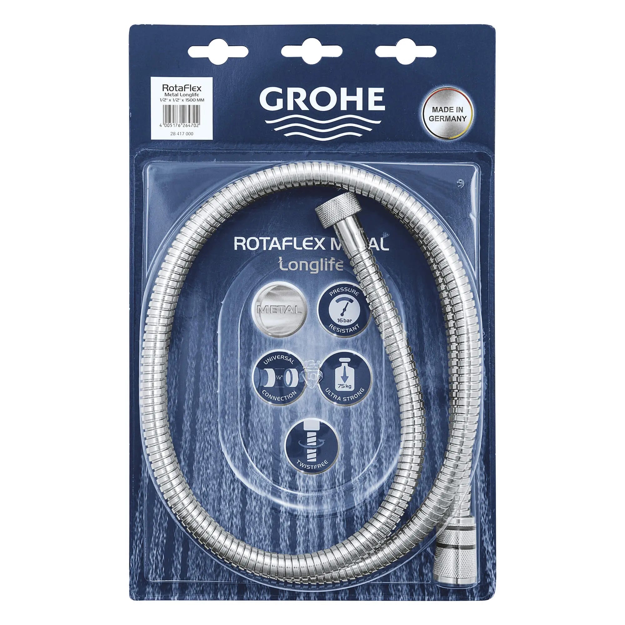 RotaFlex Boyau de douche métallique de 59 po // CHROME STARLIGHT GROHE // 14499_28417000-rotaflex-metal-longlife-longlife-metal-shower-hose-twistfree-1500-starlight-chrome-2_0_CDNwebp.webp
