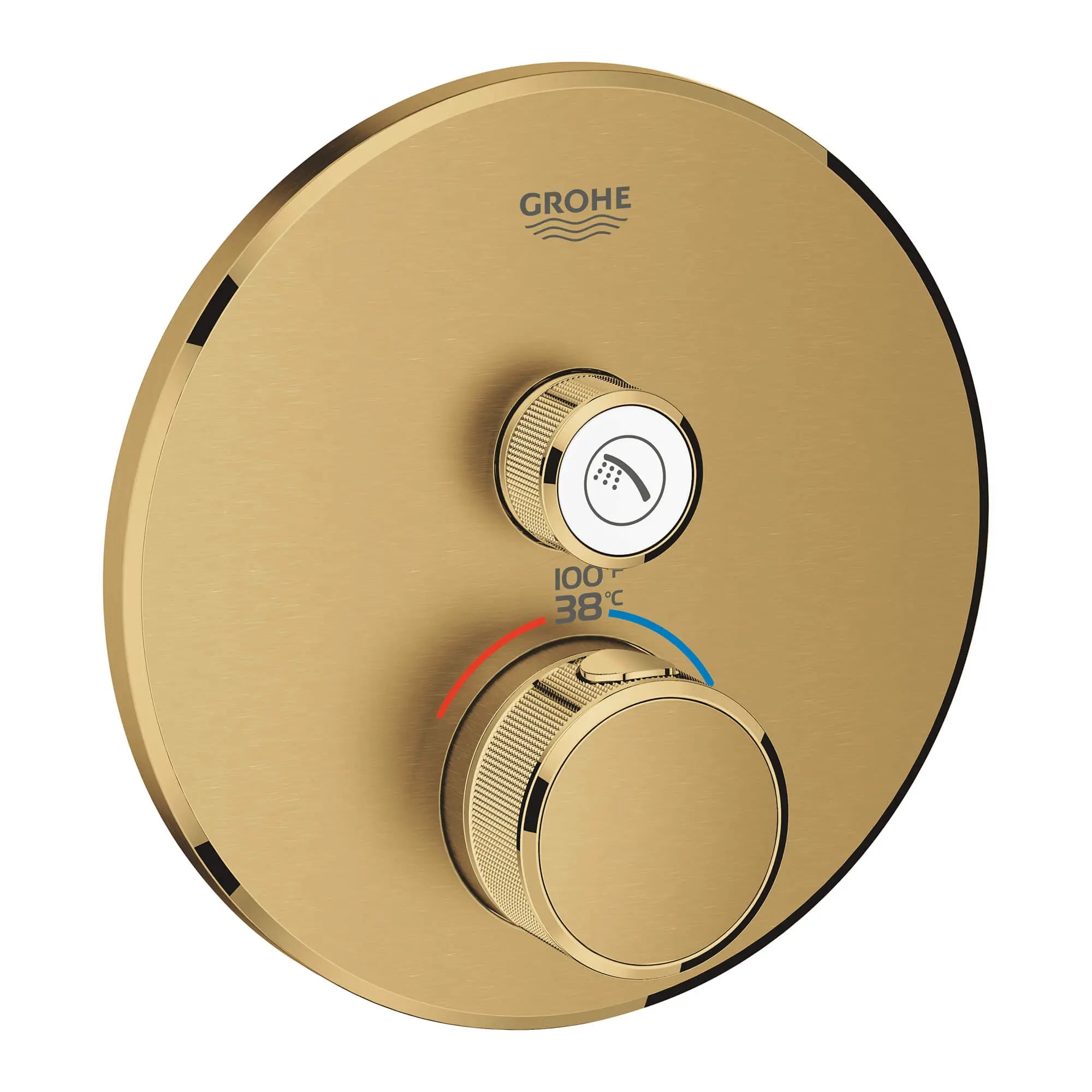 GrohTherm SmartControl - Garniture de valve thermostatique à fonction simple // AUBE FRAÎCHE BROSSÉ // 14742_29136gn0-grohtherm-smartcontrol-single-function-thermostatic-trim-with-control-module-brushed-cool-sunrise_0_CDNwebp.webp