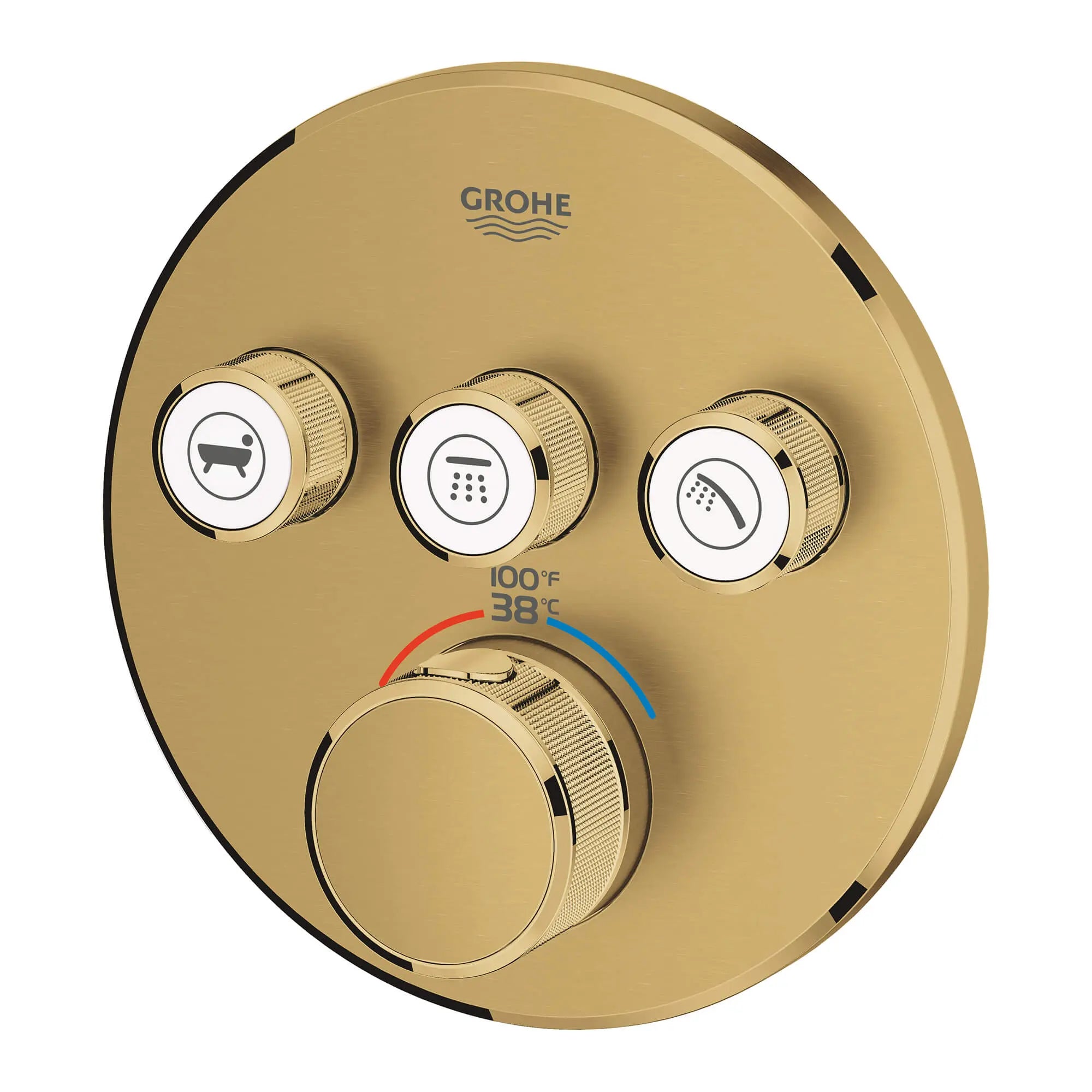 GrohTherm SmartControl Garniture de valve thermostatique à fonction triple // AUBE FRAÎCHE BROSSÉ // 14752_29138gn0-grohtherm-smartcontrol-triple-function-thermostatic-trim-with-control-module-brushed-cool-sunrise-2_0_CDNwebp.webp