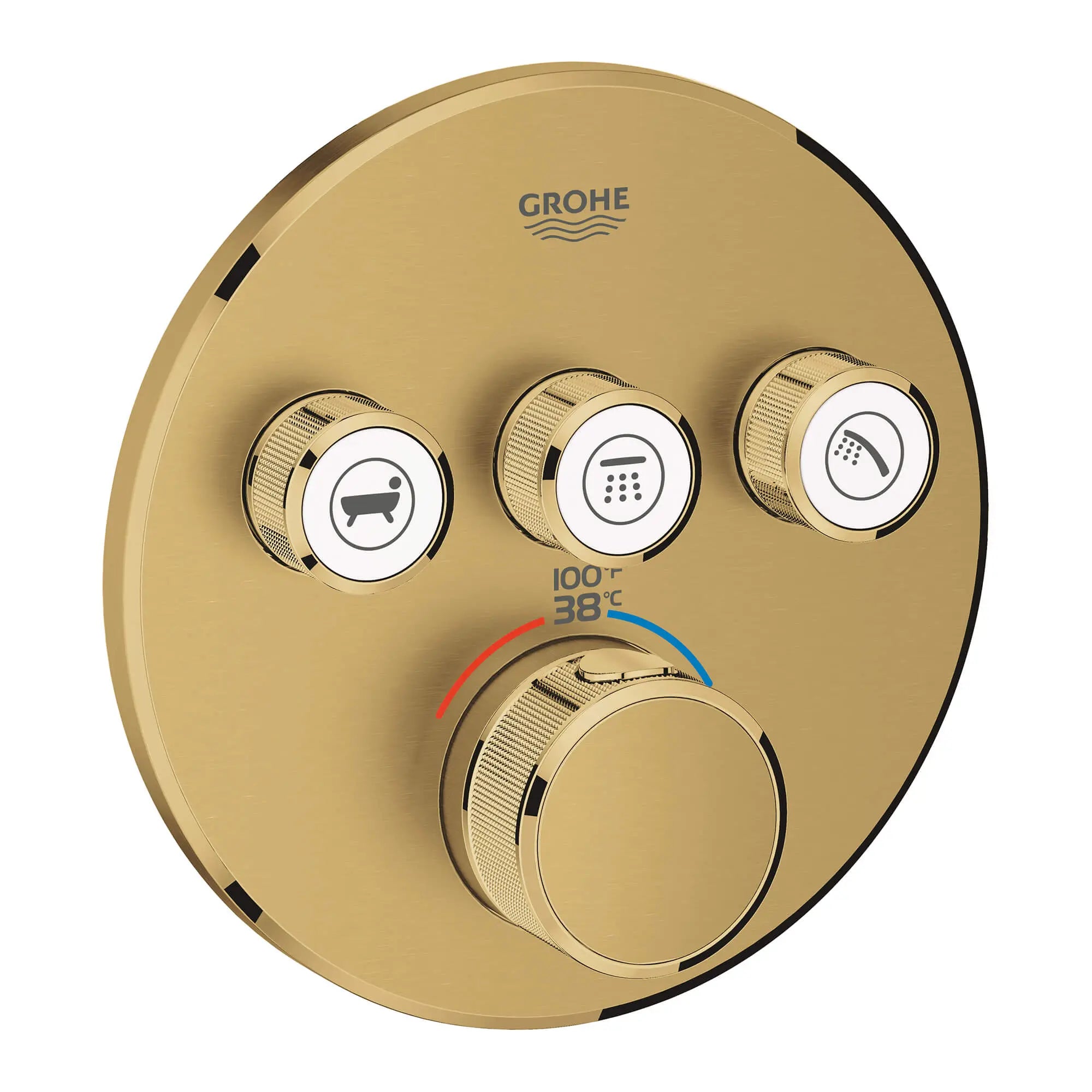 GrohTherm SmartControl Garniture de valve thermostatique à fonction triple // AUBE FRAÎCHE BROSSÉ // 14756_29138gn0-grohtherm-smartcontrol-triple-function-thermostatic-trim-with-control-module-brushed-cool-sunrise_0_CDNwebp.webp