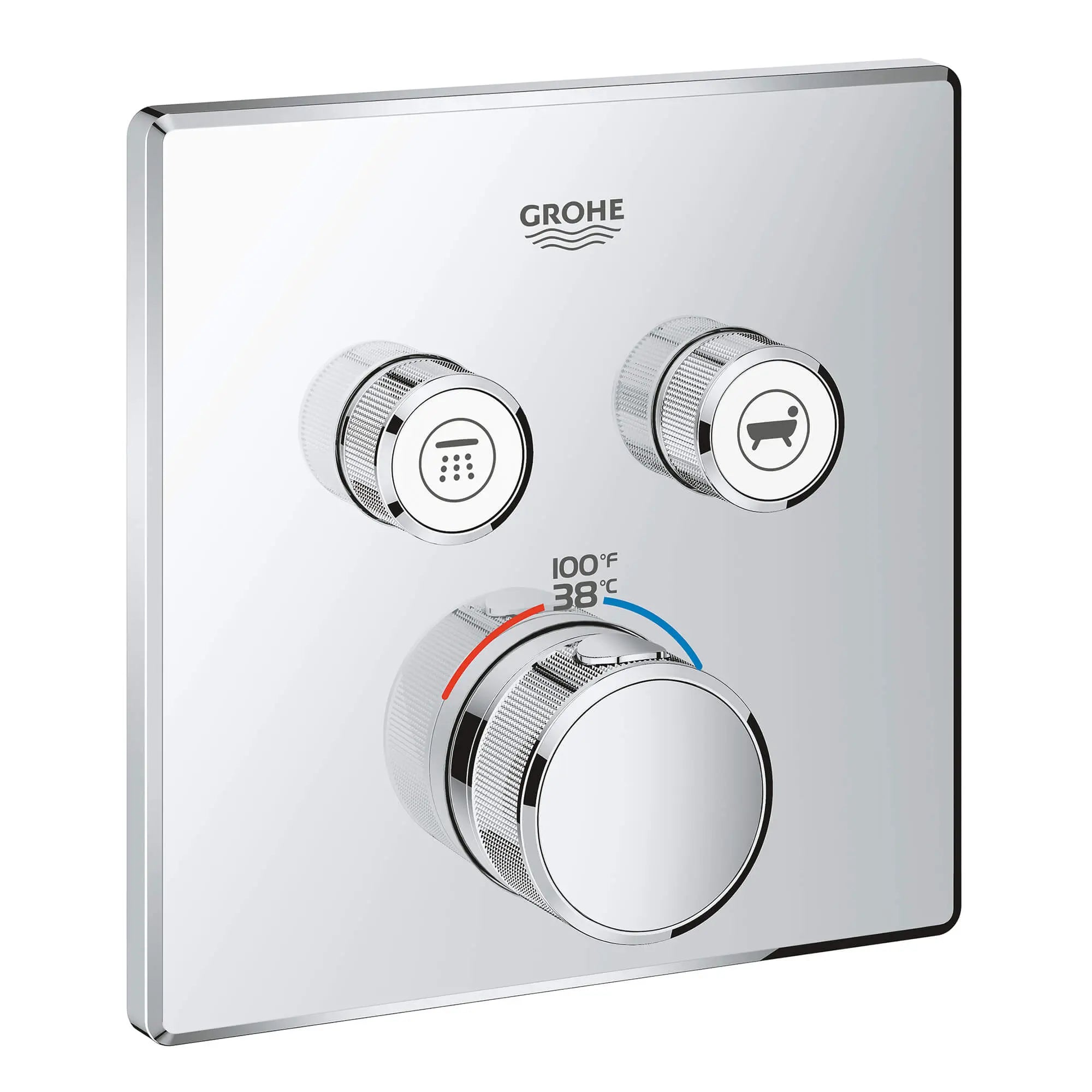 GrohTherm SmartControl Garniture de valve thermostatique à fonction double // CHROME STARLIGHT GROHE // 14759_29141000-grohtherm-smartcontrol-dual-function-thermostatic-trim-with-control-module-starlight-chrome_0_CDNwebp.webp