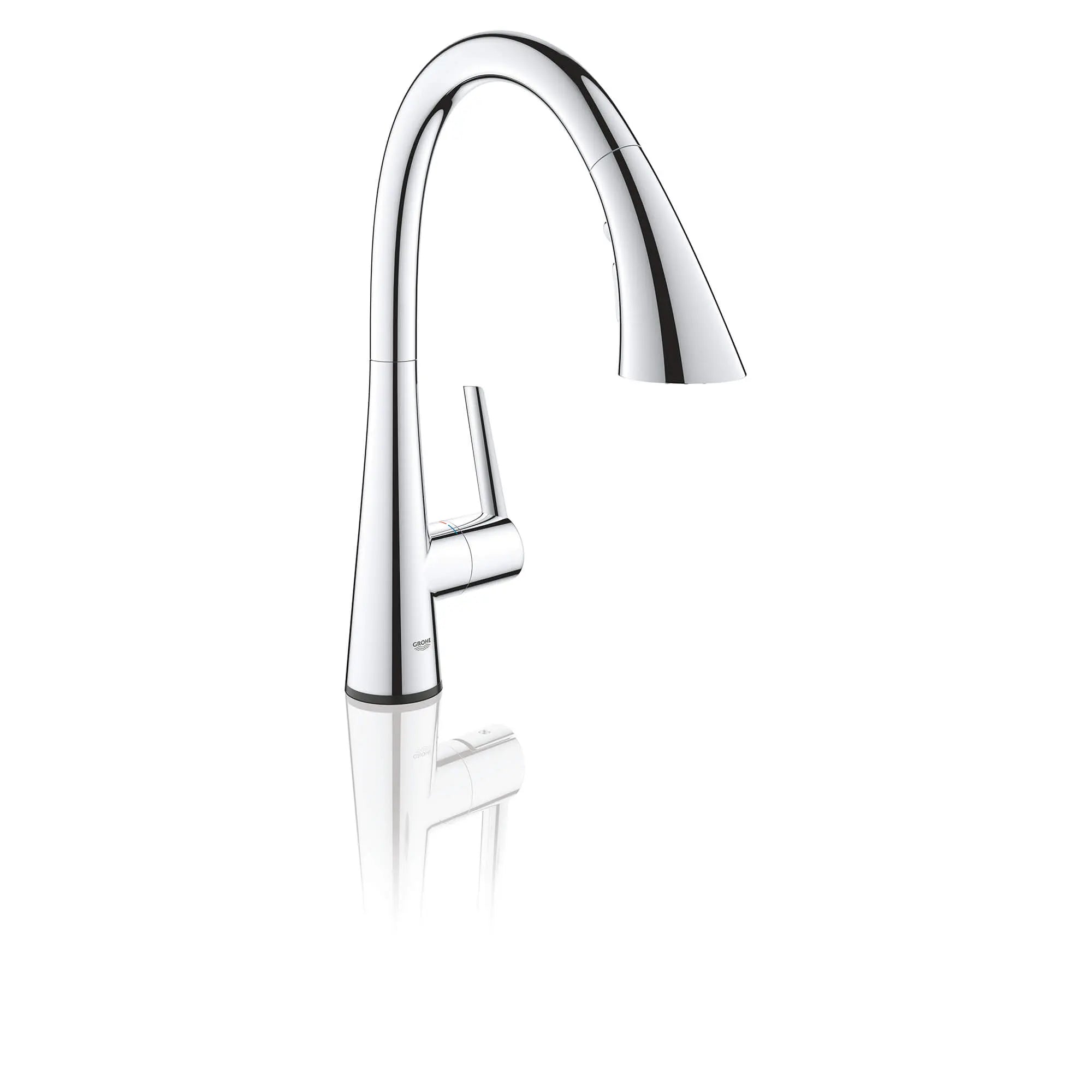 Robinet de cuisine à poignée simple, tête de pulvérisation coulissant à 3 jets, 6,6 L/min (1,75 gpm) avec technologie tactile // CHROME STARLIGHT GROHE // 1481_30205002-single-handle-kitchen-faucet-enviro-1_0_CDNwebp.webp