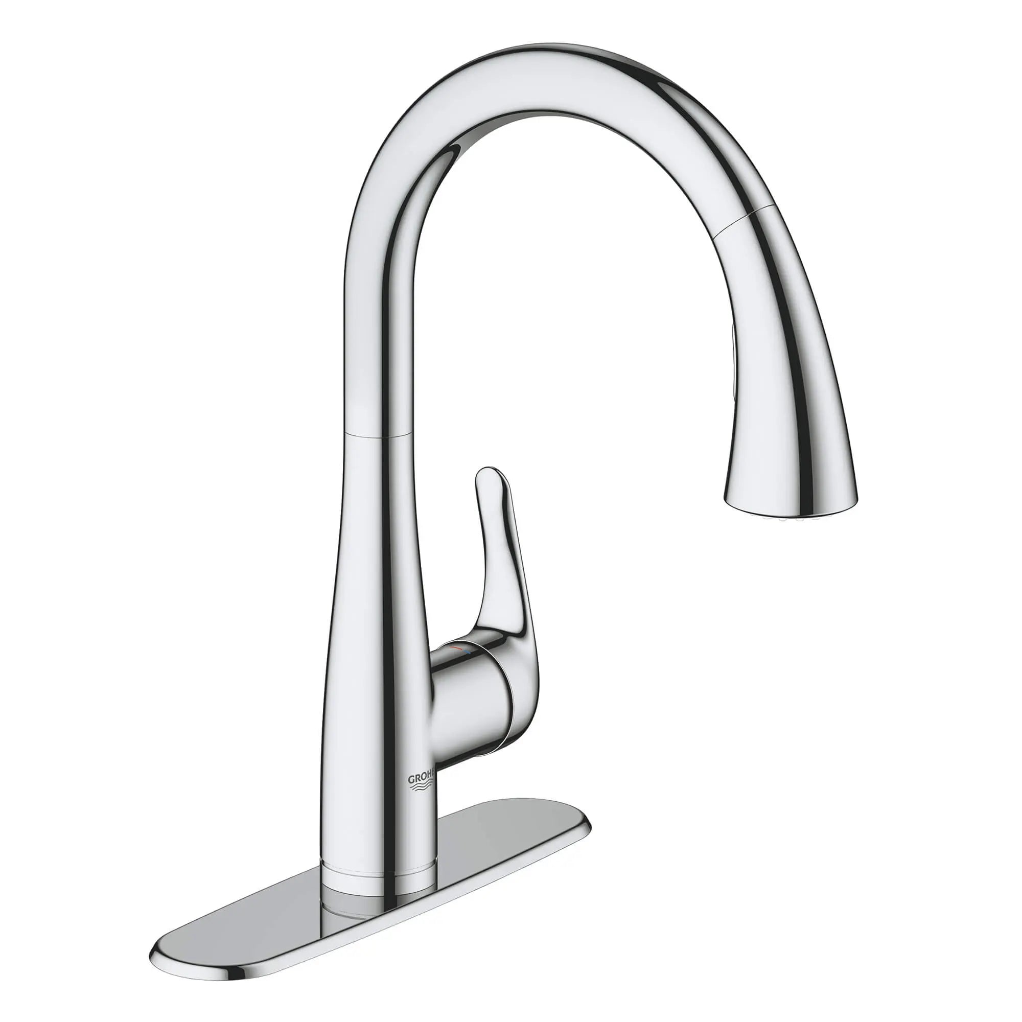 Robinet de cuisine rétractable à poignée simple et double jet 6,6 L/min (1,75 gpm) // CHROME STARLIGHT GROHE // 14877_30211001-elberon-single-handle-kitchen-faucet-starlight-chrome_0_CDNwebp.webp
