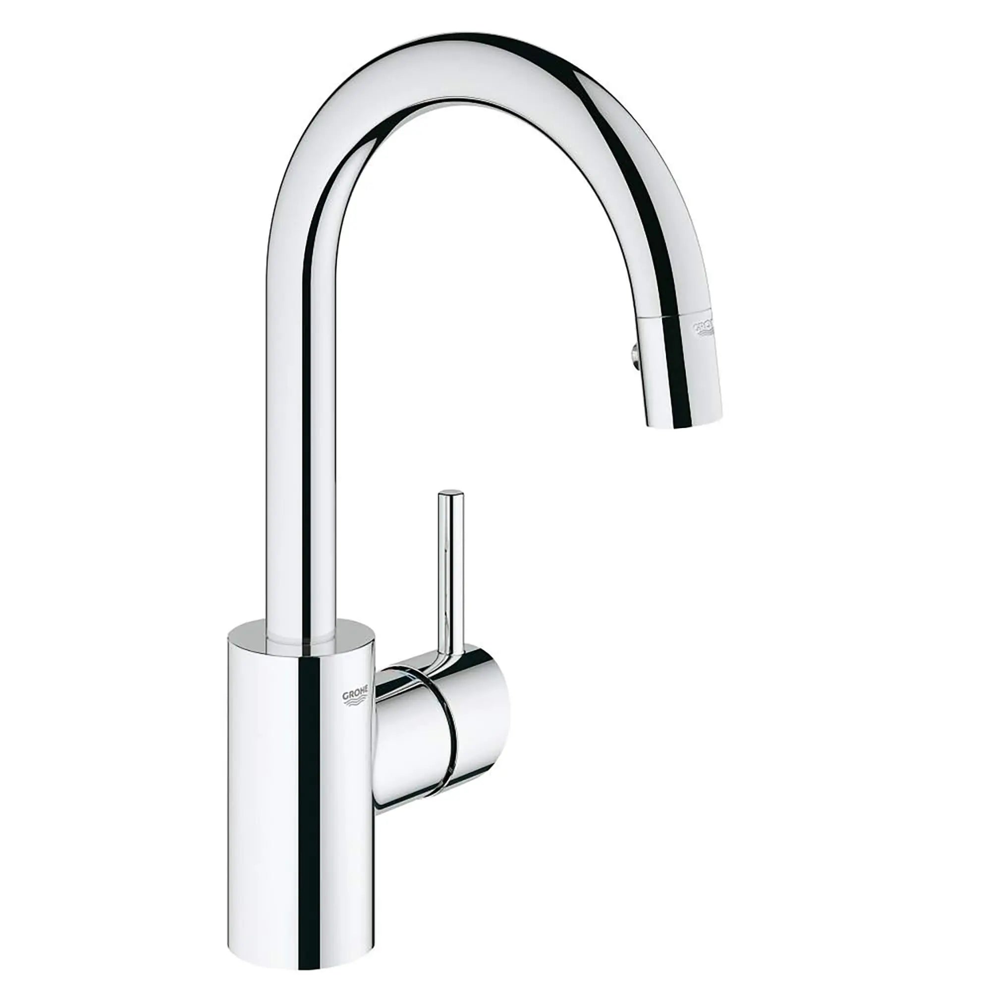 Robinet à douchette rétractable double jet pour évier secondaire // CHROME STARLIGHT GROHE // 15042_31479000-Concetto-Single-Handle_Kitchen_Faucet_0_CDNwebp.webp