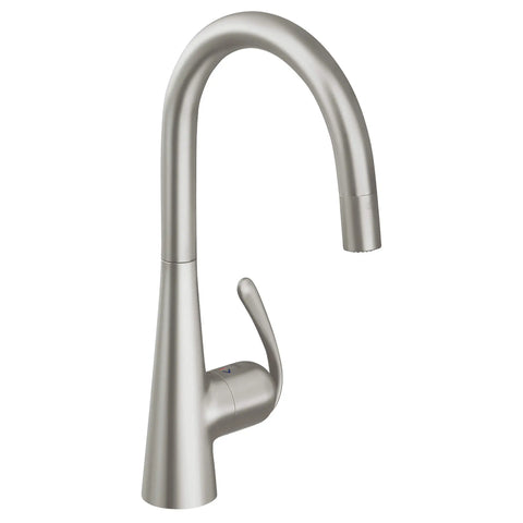 GROHE Zedra Pro Robinet à douchette rétractable double jet pour évier principal - SuperAcier InfinityFinish