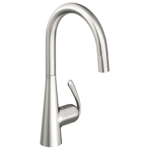 GROHE Zedra Pro Robinet à douchette rétractable double jet pour évier principal - Inox