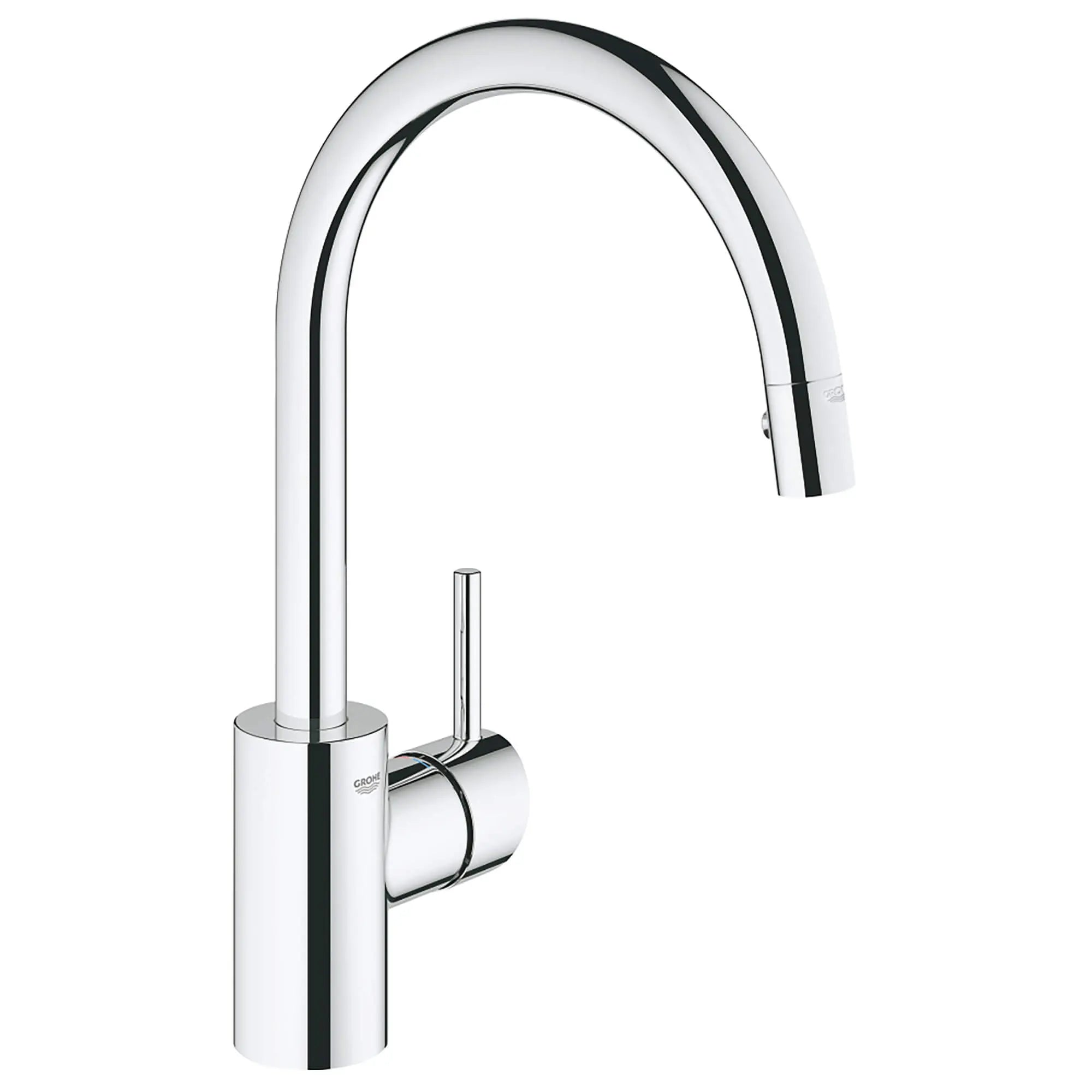 Robinet à douchette rétractable double jet pour évier principal // CHROME STARLIGHT GROHE // 15212_32665001-Concetto-Single-Handle_Kitchen_Faucet_0_CDNwebp.webp